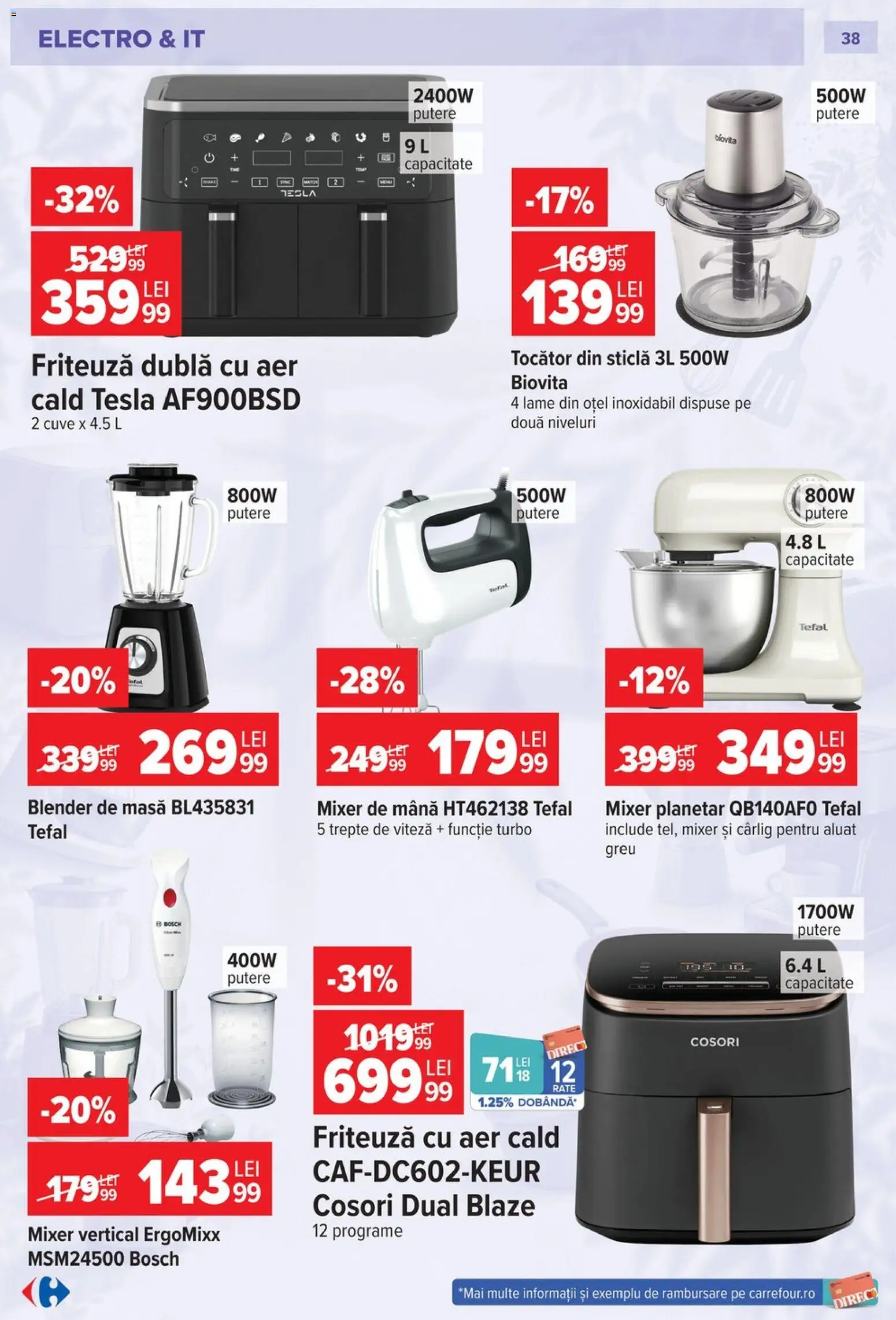 Catalog Carrefour 23 Septembrie - 26 Octombrie 2026 | Pagina 38 | Produse: Blender, Friteuza cu aer cald, Masă, Mixer vertical