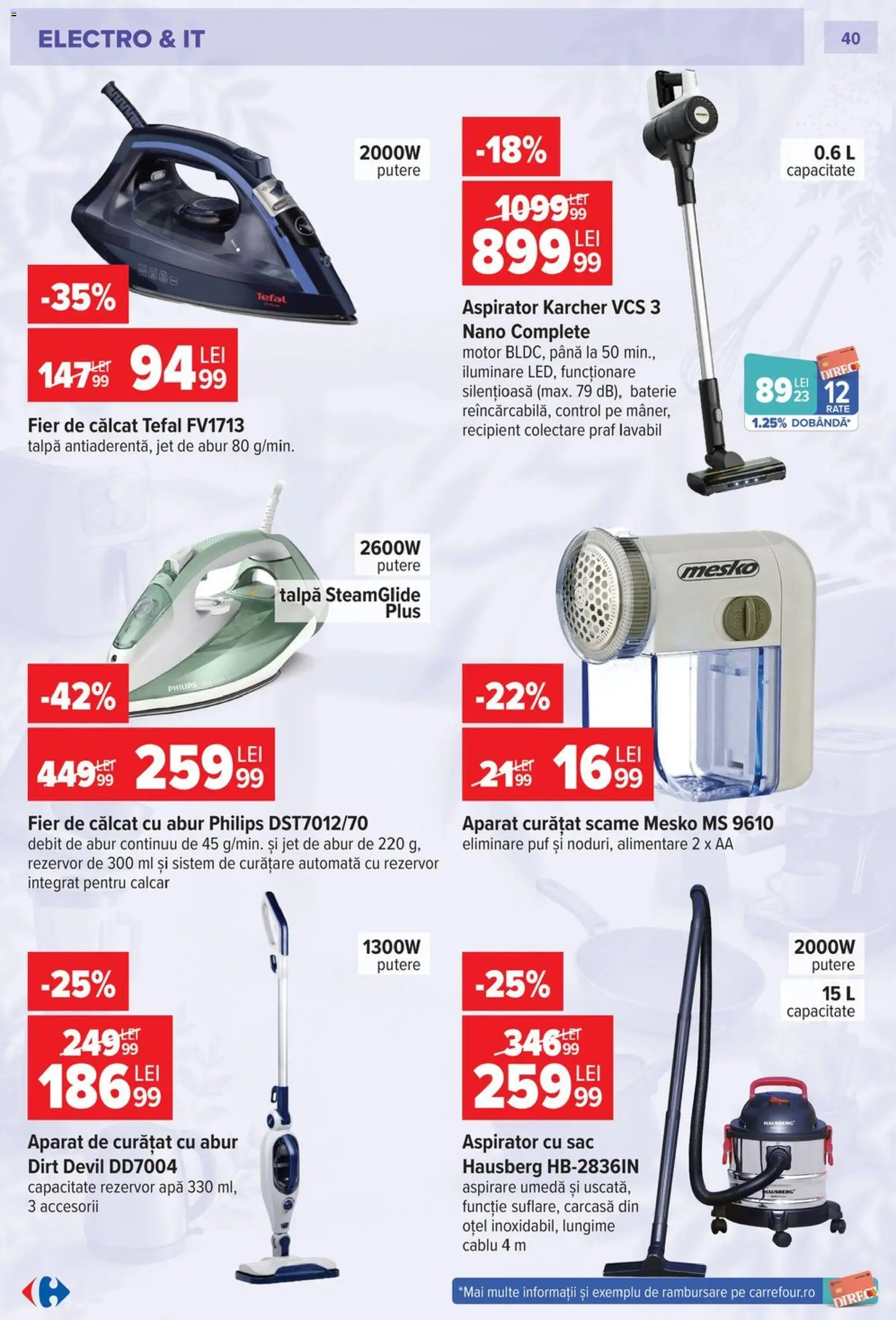 Catalog Carrefour 23 Septembrie - 26 Octombrie 2026 | Pagina 40 | Produse: Fier de călcat, Cablu, Aspirator, Sac