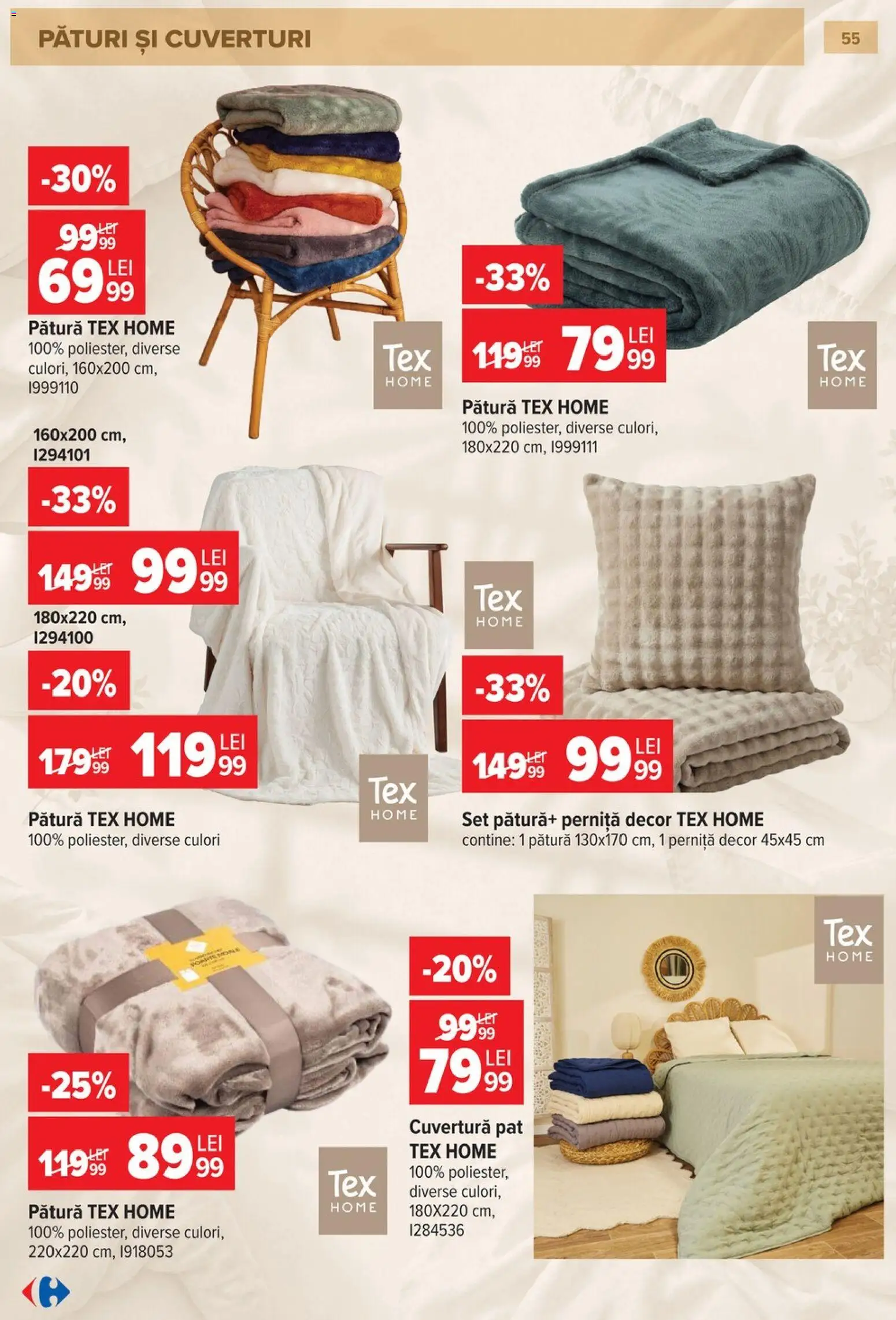 Catalog Carrefour 23 Septembrie - 26 Octombrie 2026 | Pagina 55 | Produse: Cuvertură, Pat, Pătură, Tex