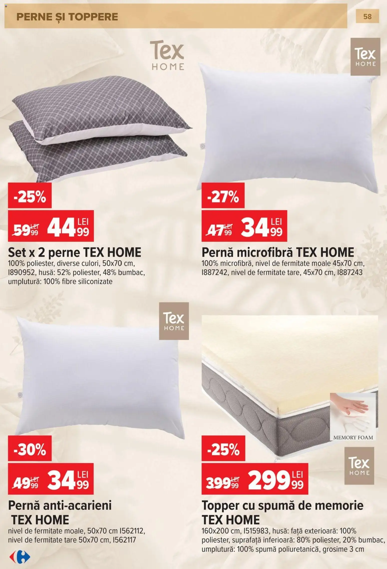 Catalog Carrefour 23 Septembrie - 26 Octombrie 2026 | Pagina 59 | Produse: Perne, Pernă, Topper, Tex