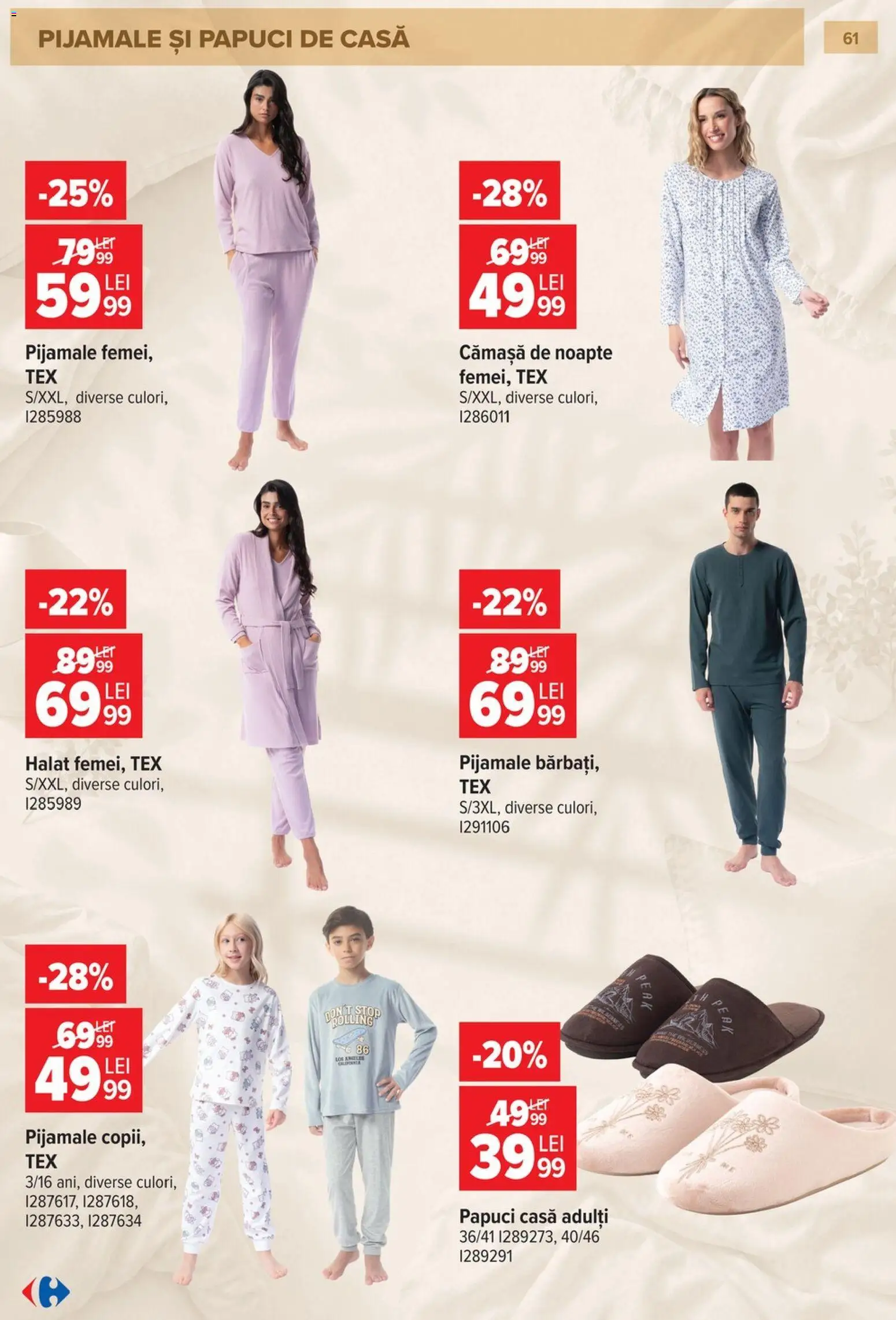 Catalog Carrefour 23 Septembrie - 26 Octombrie 2026 | Pagina 62 | Produse: Papuci de casă, Pijamale, Papuci, Tex
