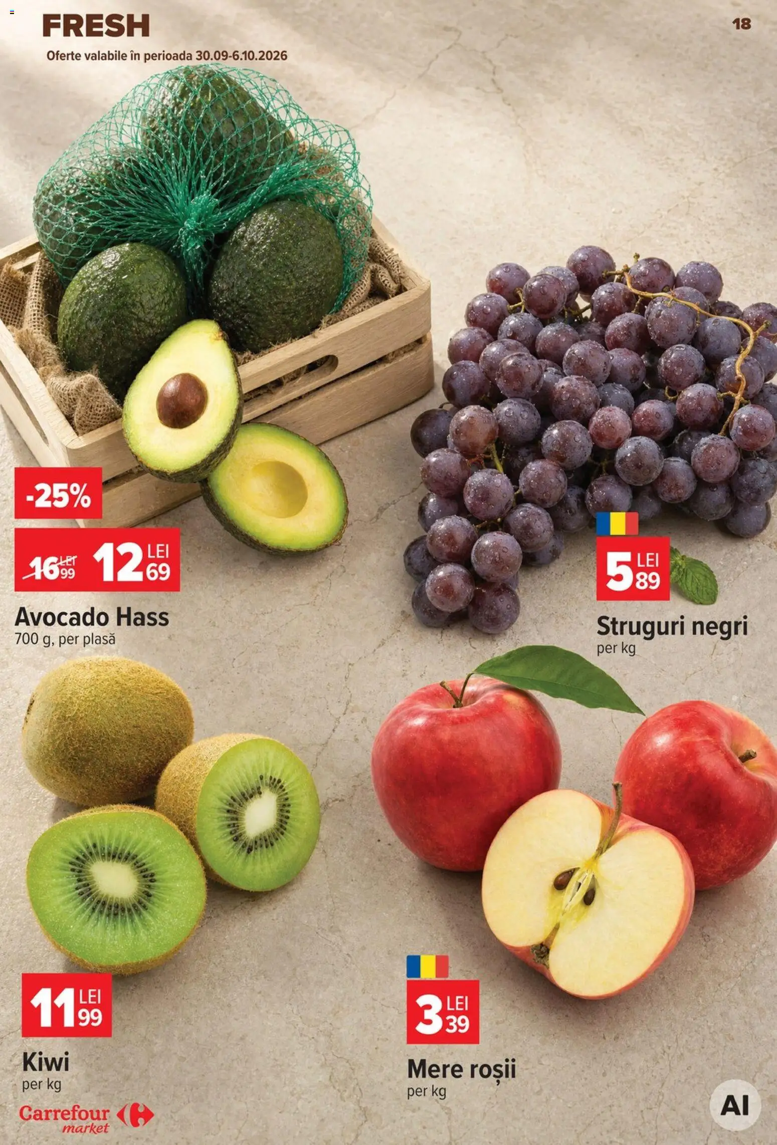 Catalog Carrefour 30 Septembrie - 12 Octombrie 2026 | Pagina 18 | Produse: Struguri negri, Roșii, Kiwi, Avocado