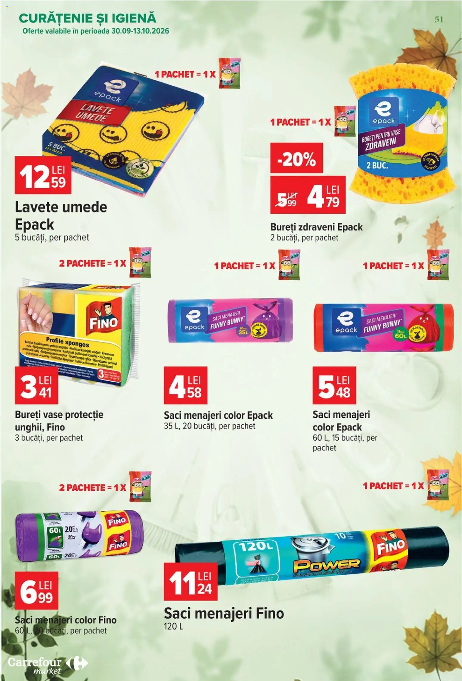 Catalog Carrefour 30 Septembrie - 12 Octombrie 2026 | Pagina 51 | Produse: Vase, Saci menajeri, Lavete, Power