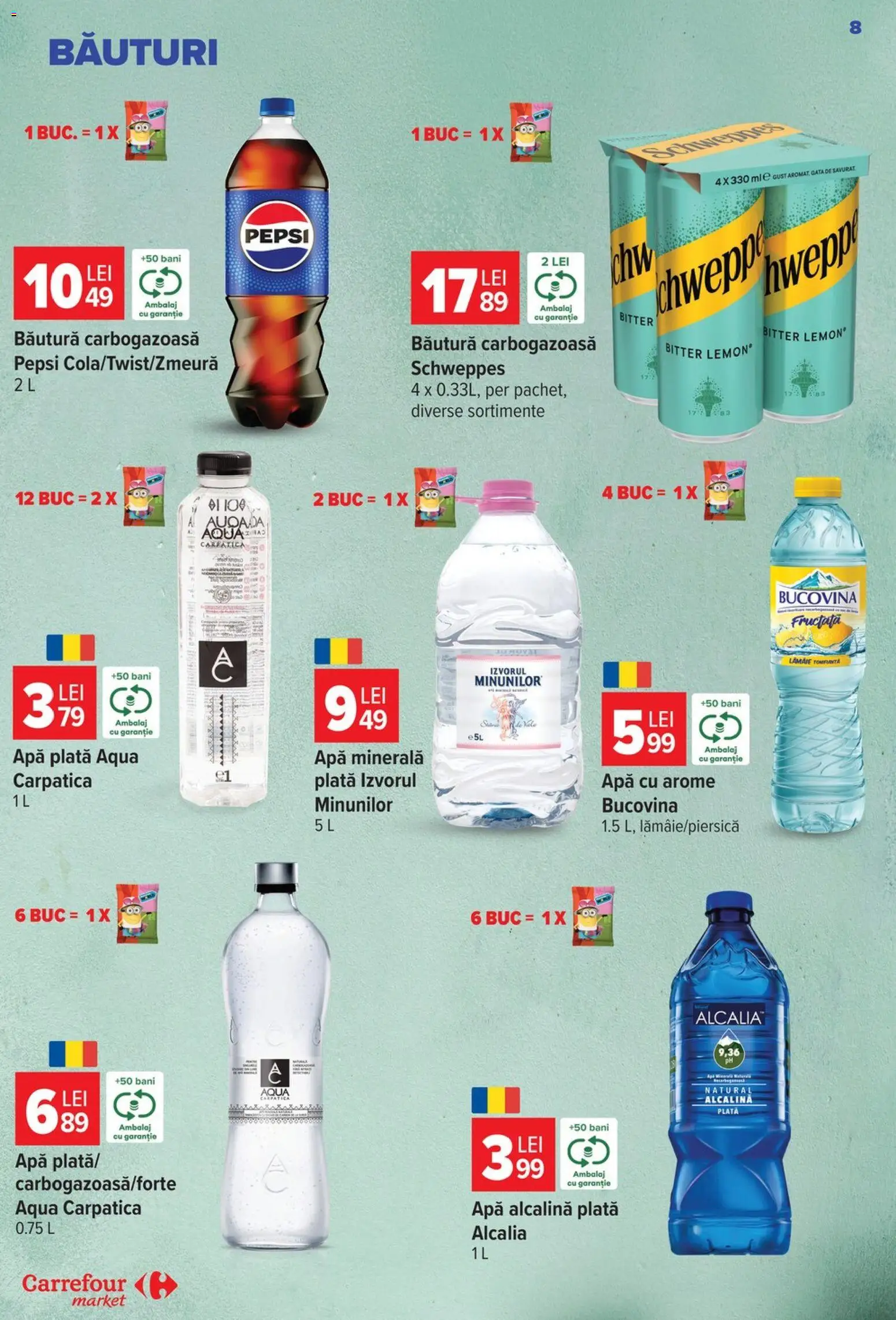 Catalog Carrefour 30 Septembrie - 12 Octombrie 2026 | Pagina 8 | Produse: Schweppes, Pepsi, Aqua Carpatica, Aqua