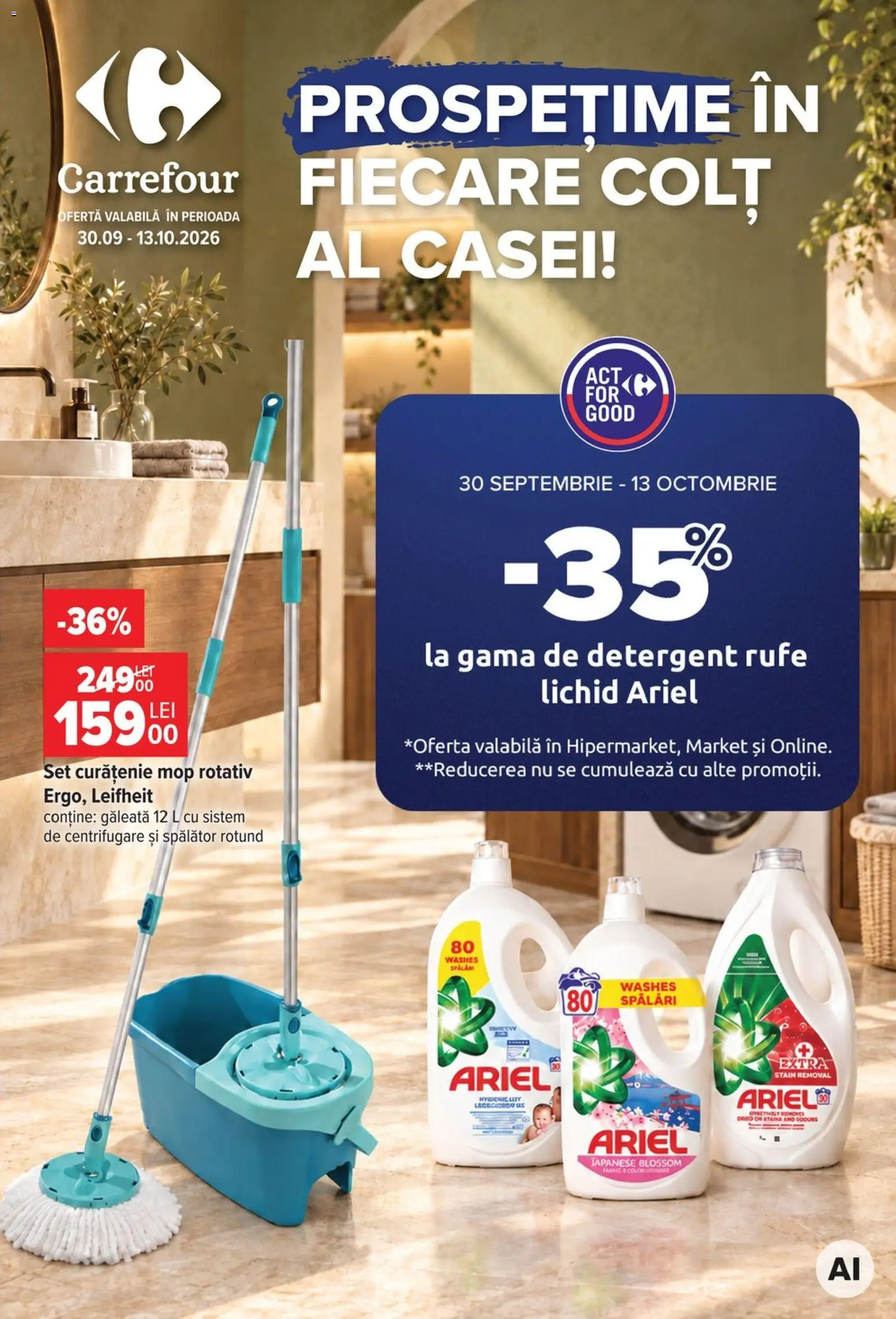Catalog Carrefour 30 Septembrie - 12 Octombrie 2026 | Pagina 1 | Produse: Detergent Rufe, Mop, Detergent