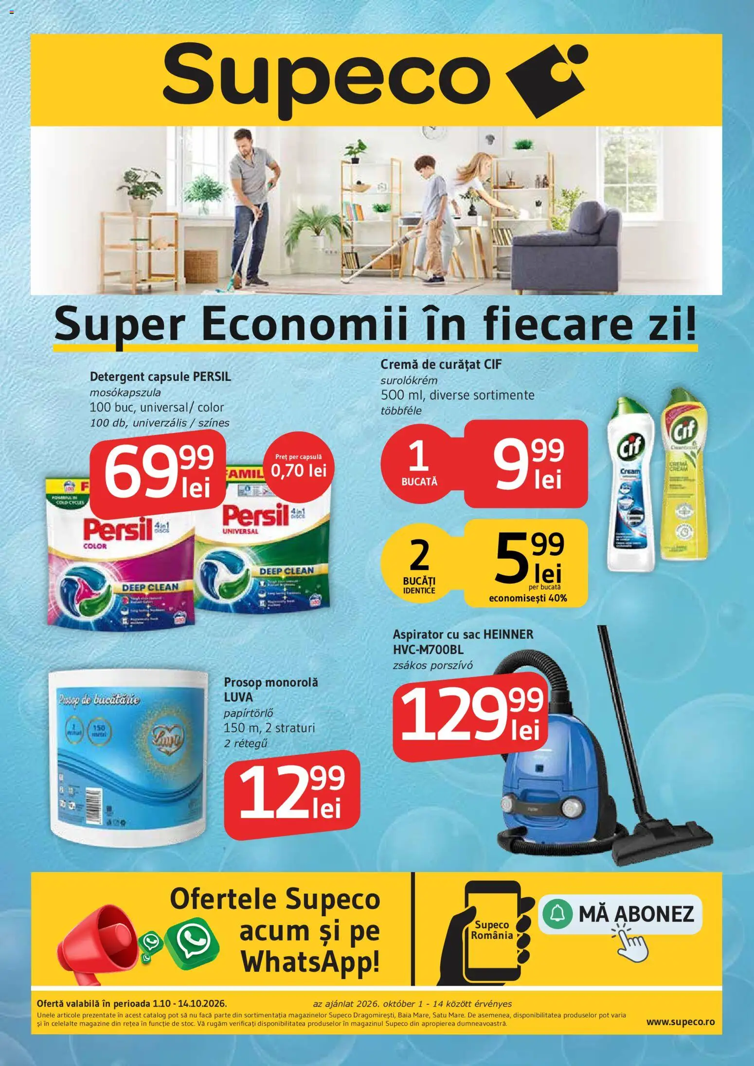Catalog Supeco 1 - 13 Octombrie 2026 | Pagina 1 | Produse: Aspirator, Detergent Capsule, Prosop monorolă, Cremă