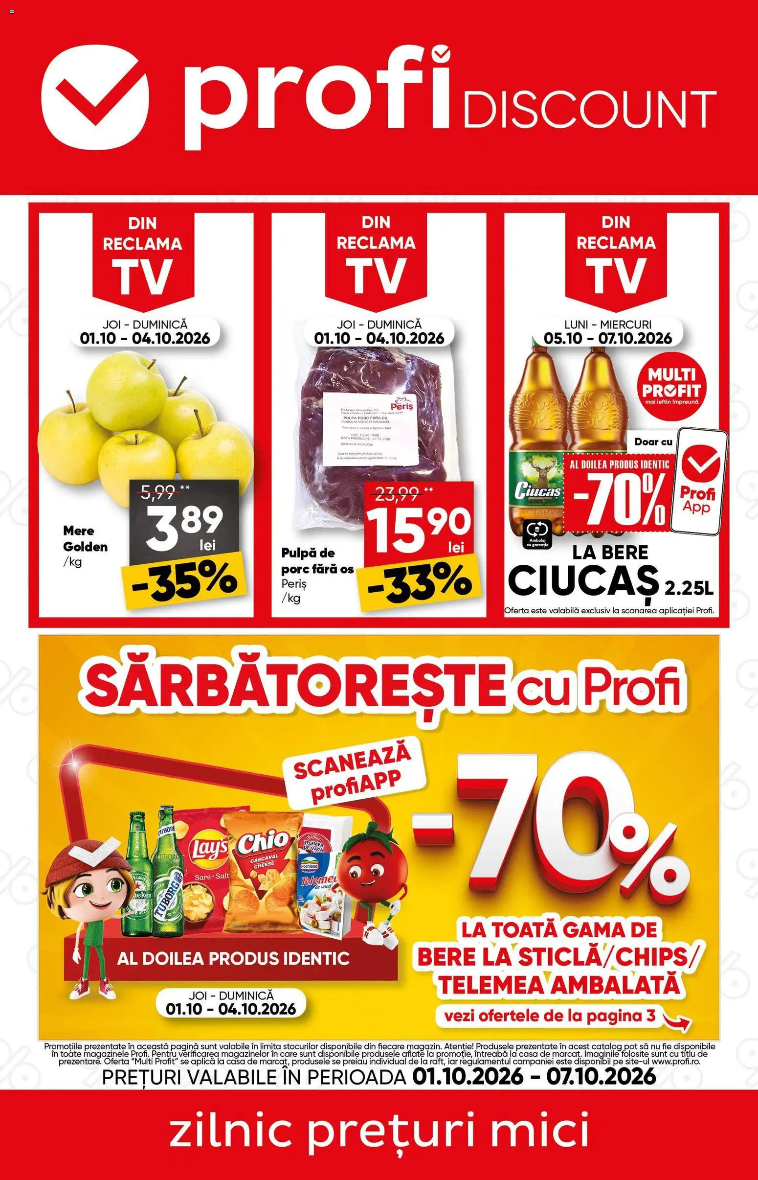 Catalog Profi 1 - 6 Octombrie 2026 | Pagina 1 | Produse: Aplică, Cașcaval, Bere, Mere