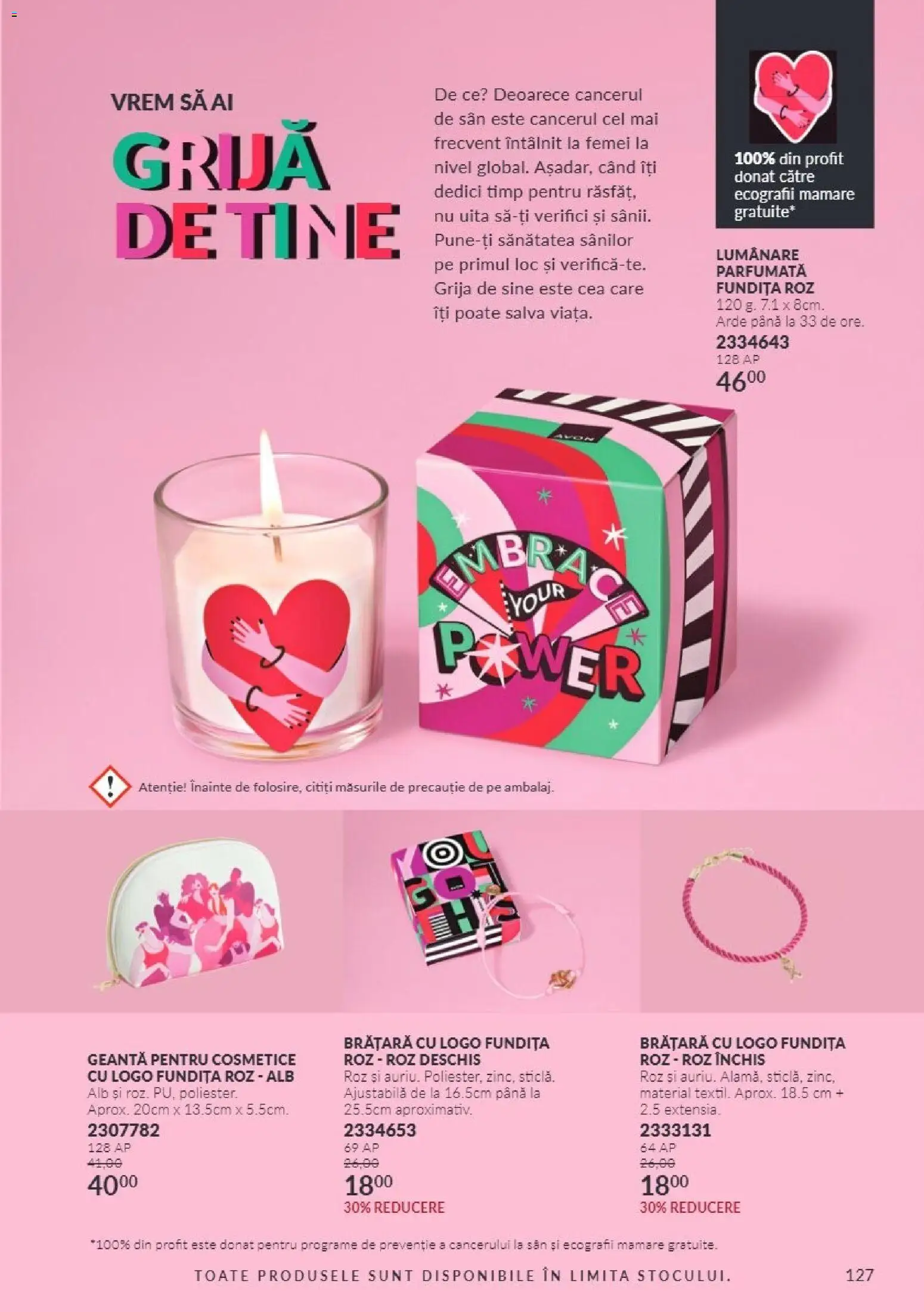 Catalog Avon 1 - 31 Octombrie 2026 | Pagina 127 | Produse: Geantă pentru cosmetice, Geantă, Brățară, Lumanare parfumata