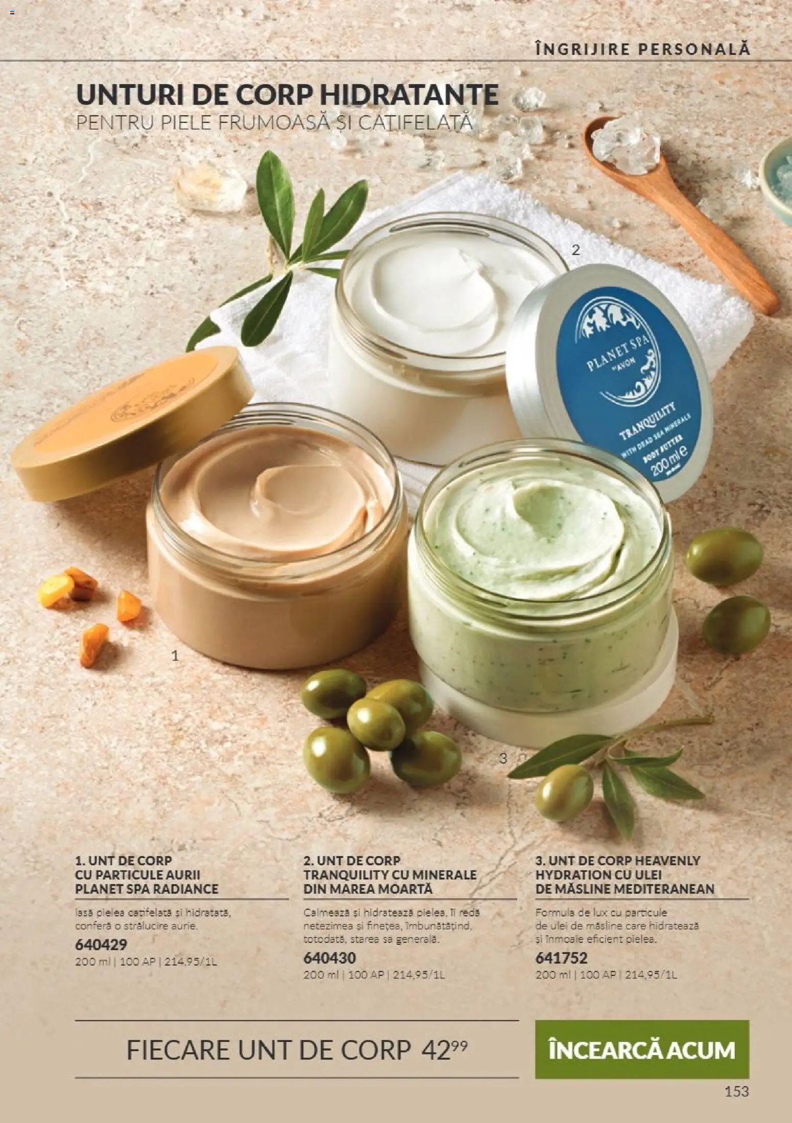 Catalog Avon 1 - 31 Octombrie 2026 | Pagina 153 | Produse: Unt de corp, Ulei de masline, Ulei, Lux