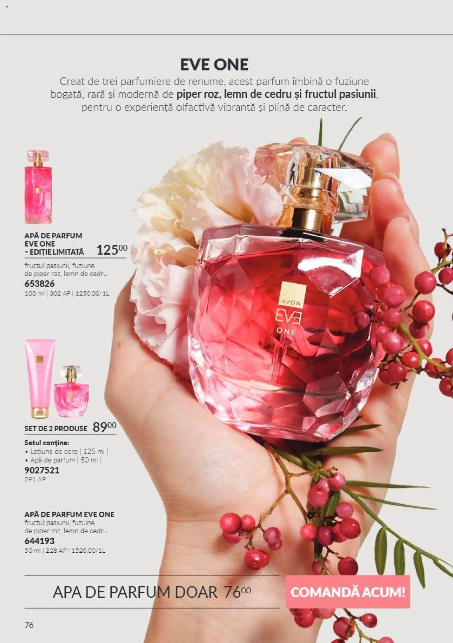 Catalog Avon 1 - 31 Octombrie 2026 | Pagina 76 | Produse: Apă de parfum, Parfum, Lotiune de Corp, Apă