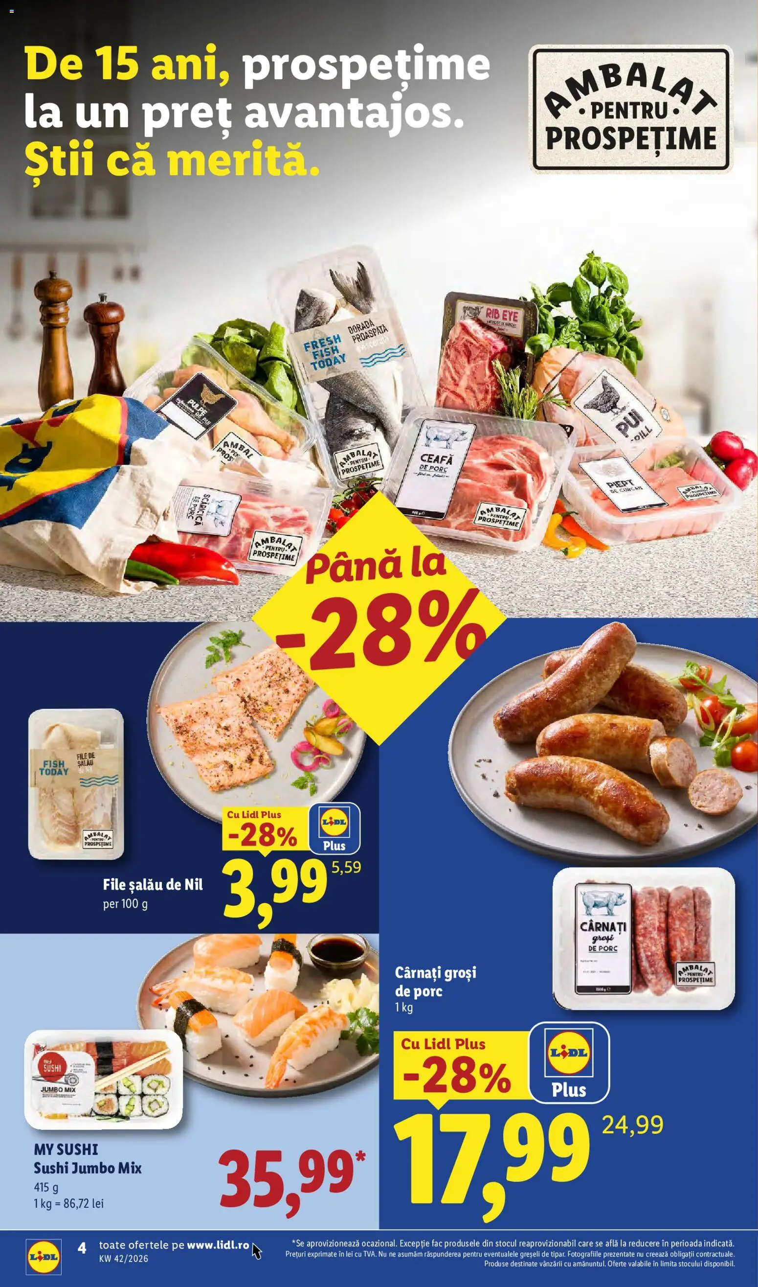 Catalog LIDL 12 - 17 Octombrie 2026 | Pagina 4 | Produse: Pui, Sushi, Plus, Cârnați