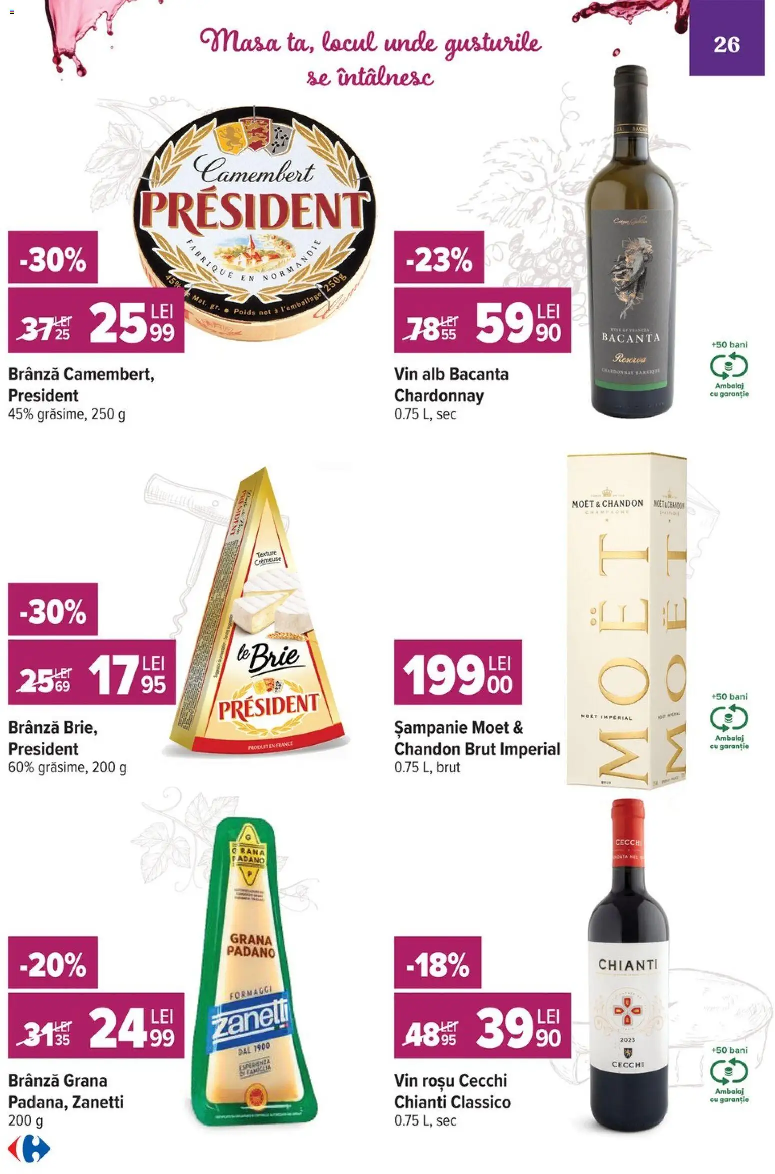 Catalog Carrefour 7 - 19 Octombrie 2026 | Pagina 26 | Produse: Vin rosu, Vin alb, Masă, Brânză