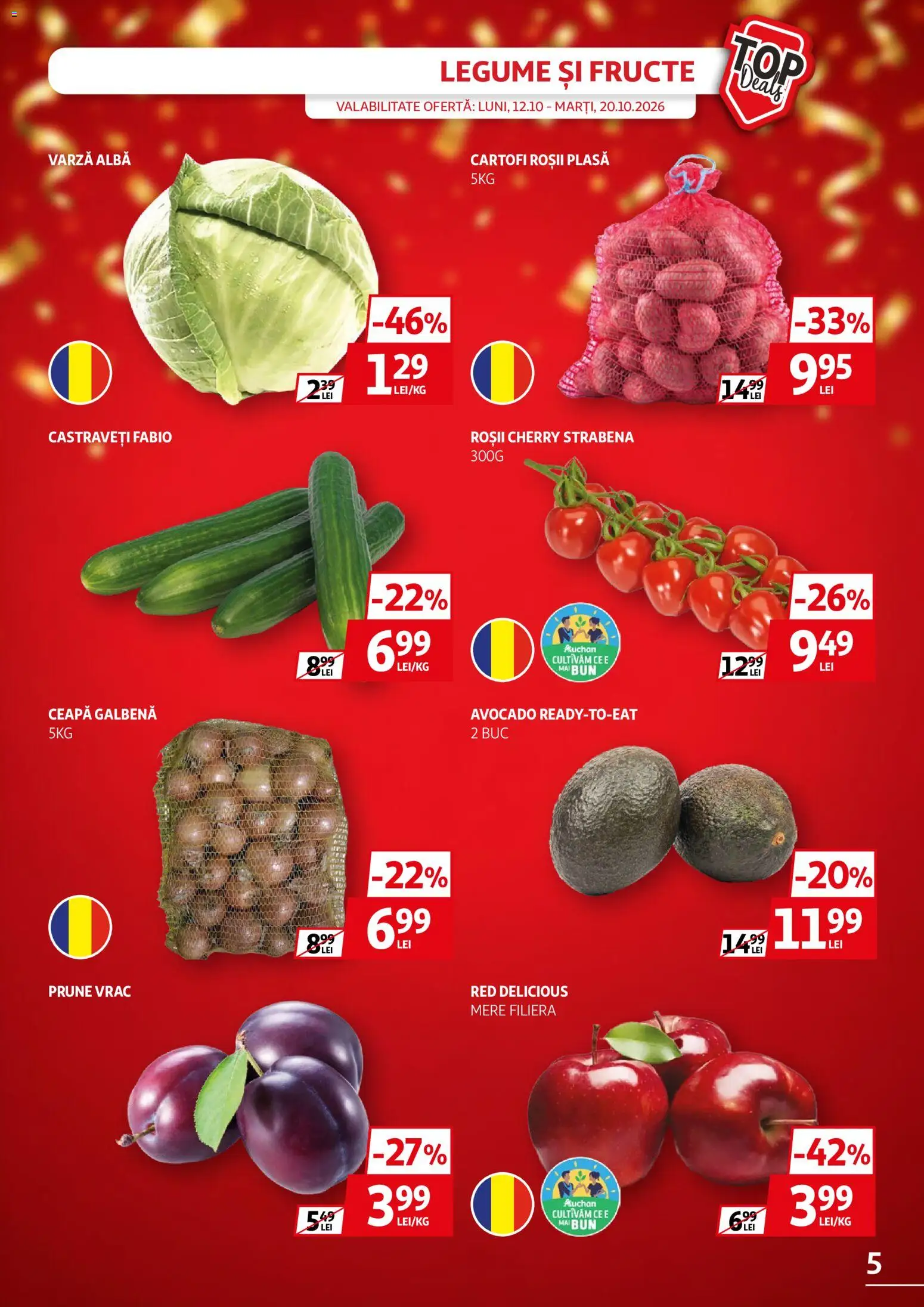 Catalog Auchan 12 - 19 Octombrie 2026 | Pagina 5 | Produse: Varză, Alba, Ceapă galbenă, Fructe