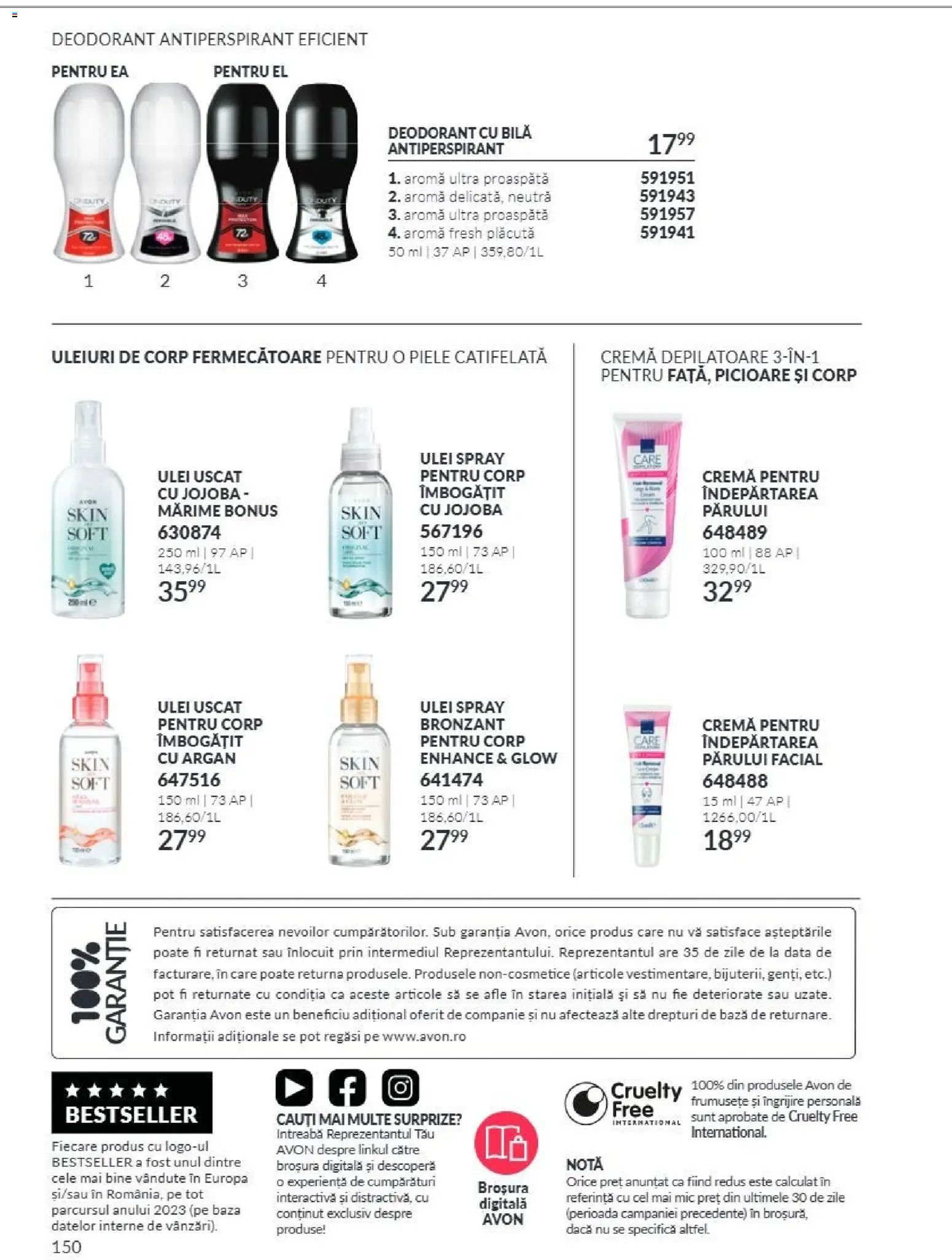 Catalog Avon 1 - 30 Noiembrie 2026 | Pagina 150 | Produse: Cremă, Ulei, Deodorant, Cremă depilatoare