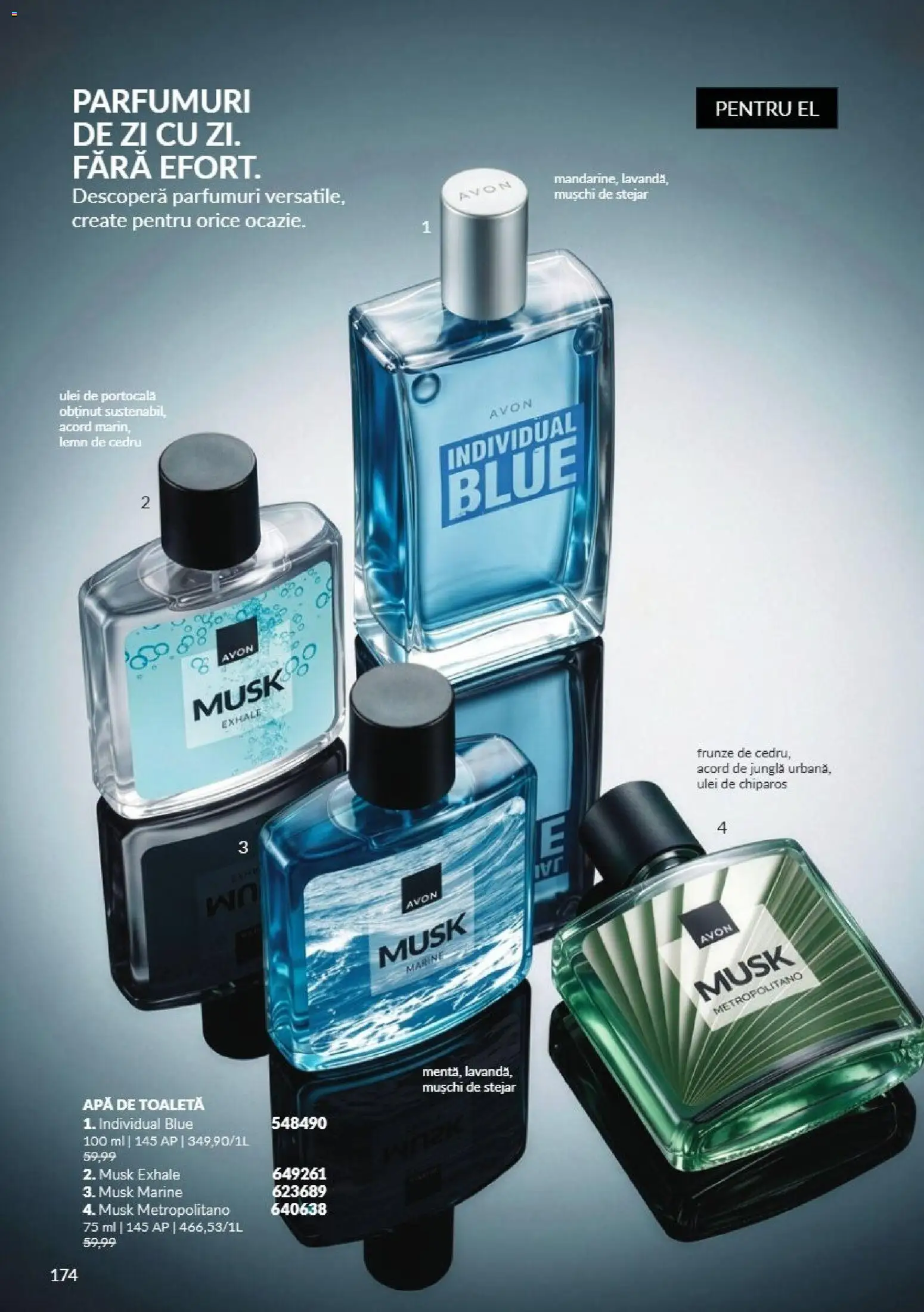 Catalog Avon 1 - 30 Noiembrie 2026 | Pagina 174 | Produse: Toaletă, Apă de toaletă, Mușchi, Ulei