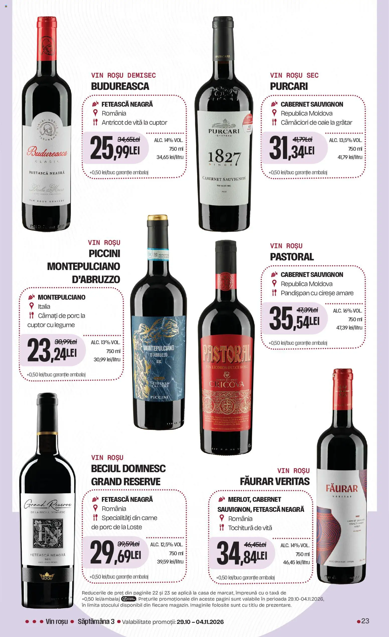 Catalog Mega Image 15 Octombrie - 10 Noiembrie 2026 | Pagina 23 | Produse: Carnati de porc, Antricot de vita, Vin, Legume