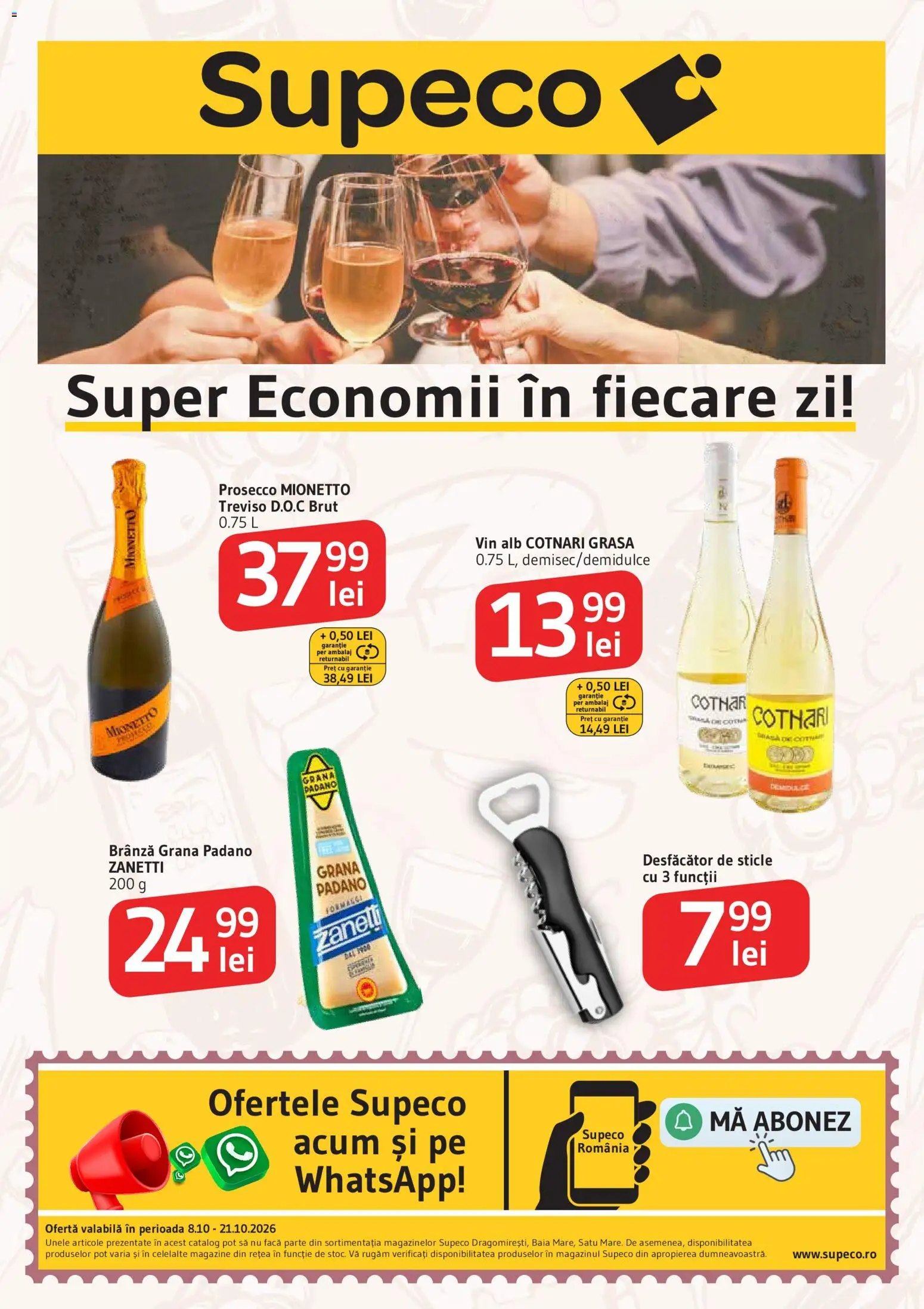 Catalog Supeco 8 - 20 Octombrie 2026 | Pagina 1 | Produse: Vin alb, Prosecco, Brânză, Vin