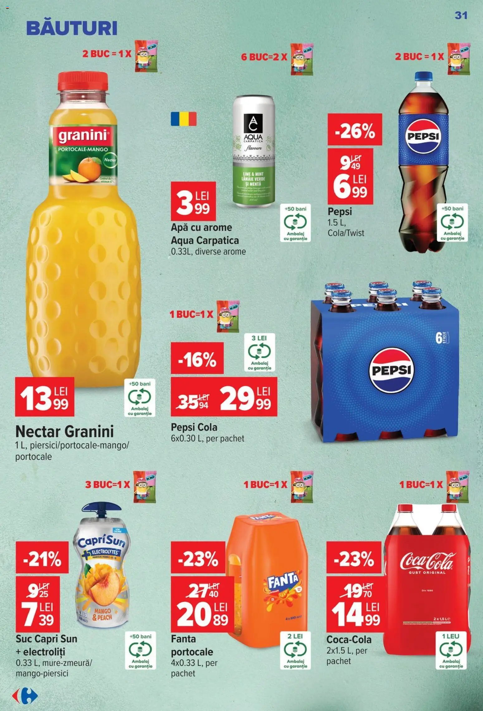 Catalog Carrefour 14 - 26 Octombrie 2026 | Pagina 31 | Produse: Cola, Portocale, Apă, Mango