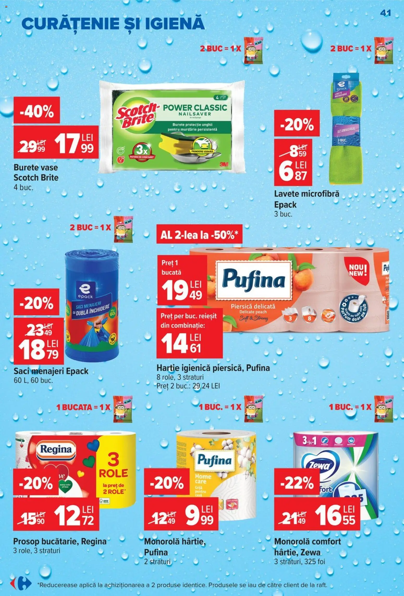 Catalog Carrefour 14 - 26 Octombrie 2026 | Pagina 41 | Produse: Aplică, Saci menajeri, Lavete, Power