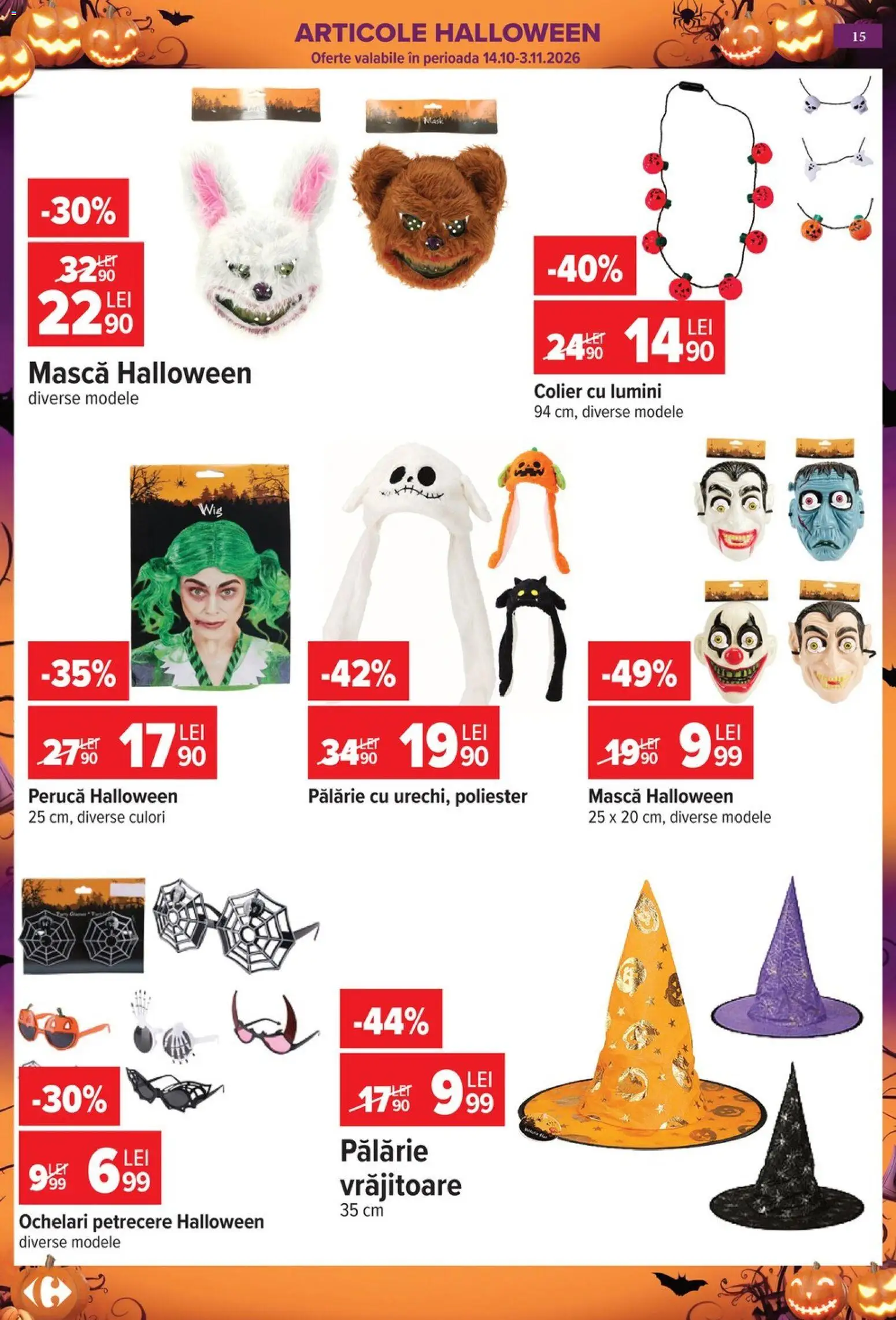 Catalog Carrefour 14 - 26 Octombrie 2026 | Pagina 15 | Produse: Pălărie, Ochelari, Colier, Lumini