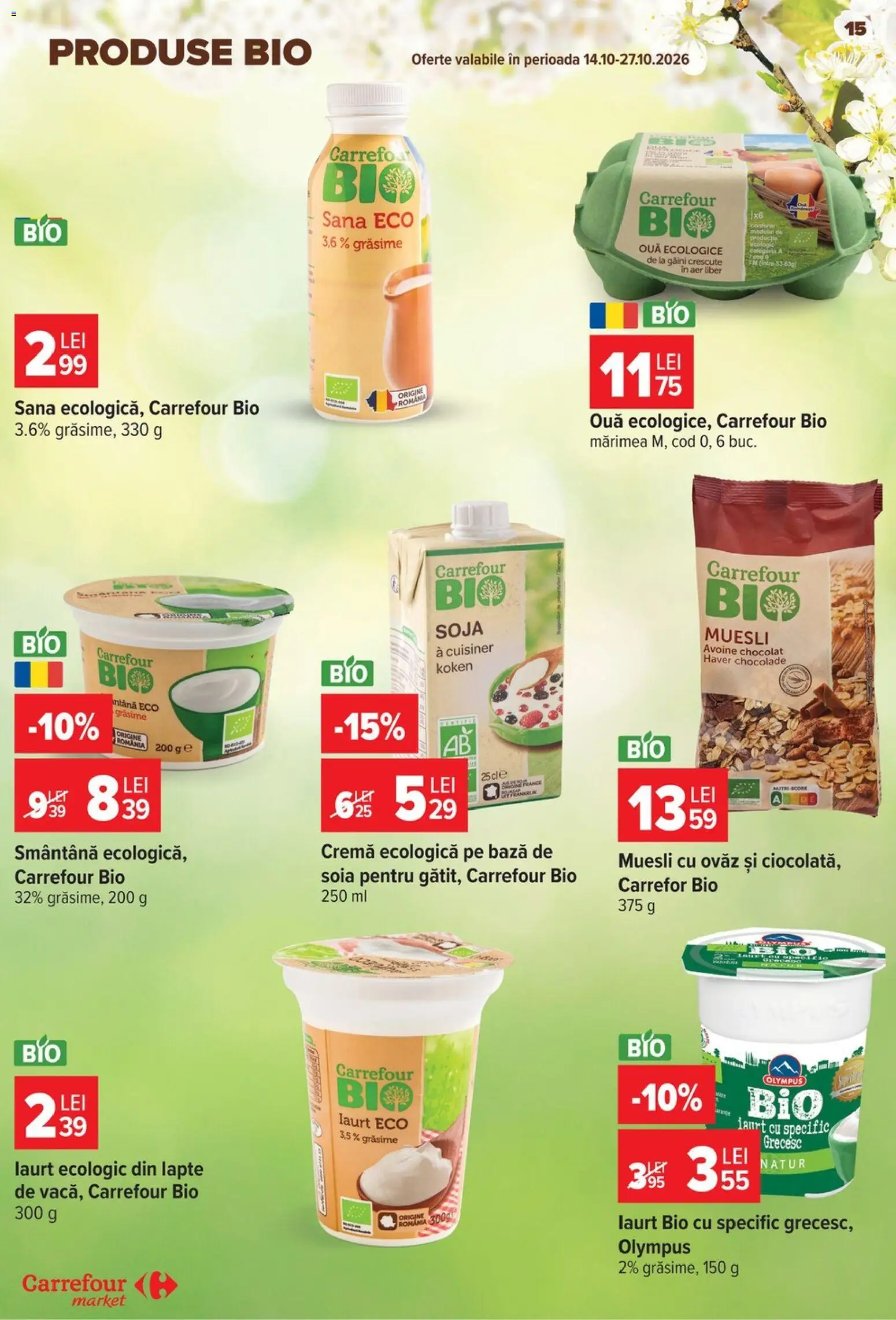 Catalog Carrefour 14 - 26 Octombrie 2026 | Pagina 15 | Produse: Bio, Lapte, Cremă, Ouă