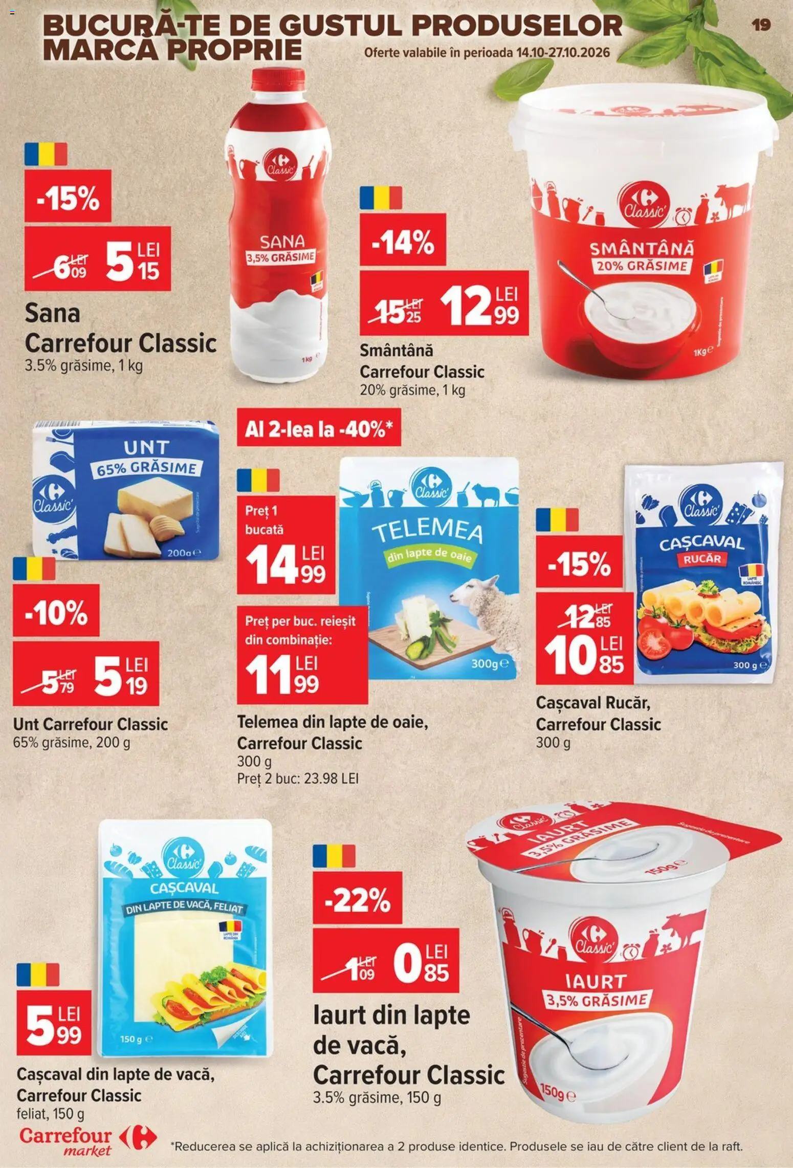 Catalog Carrefour 14 - 26 Octombrie 2026 | Pagina 19 | Produse: Aplică, Cașcaval, Lapte, Unt
