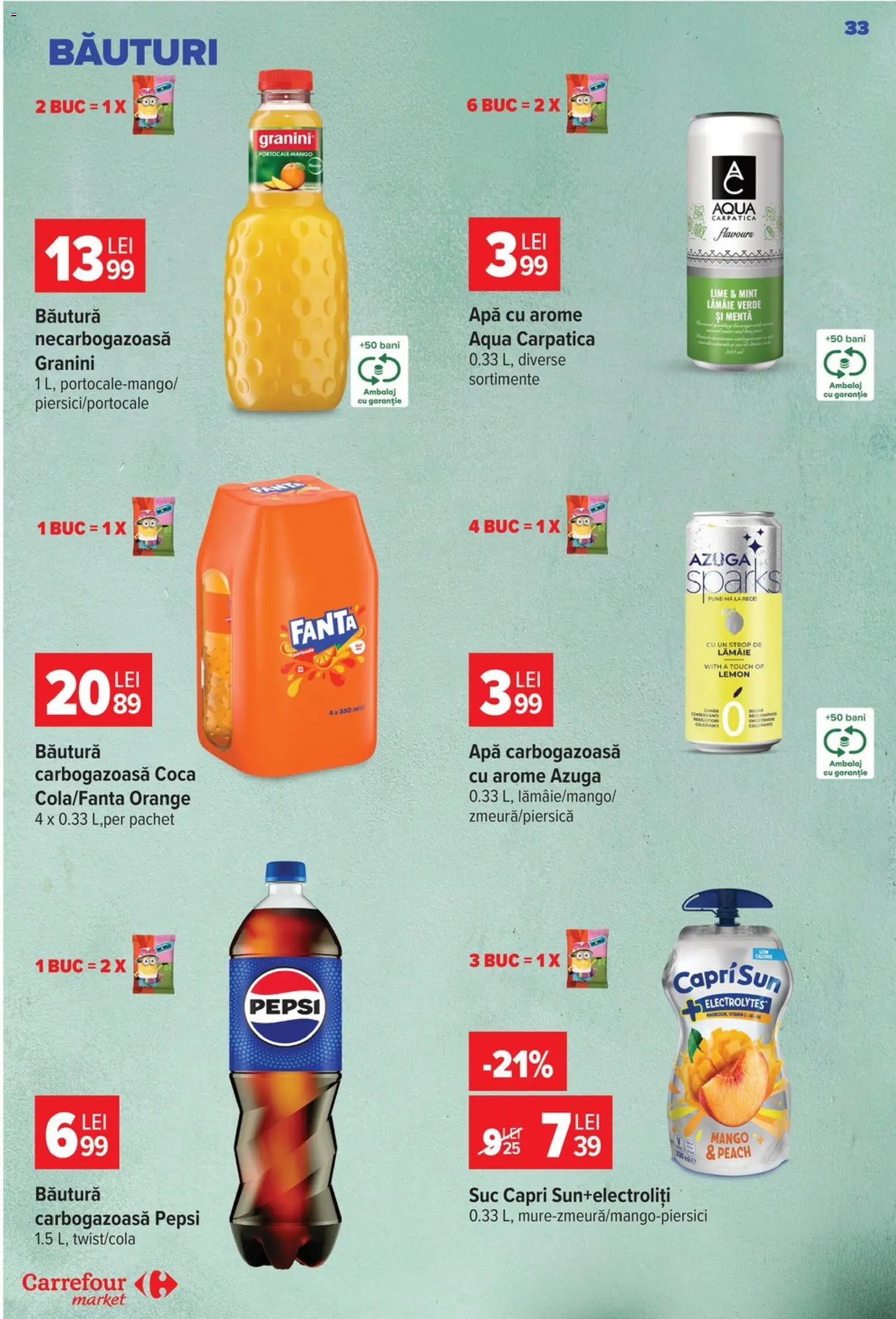 Catalog Carrefour 14 - 26 Octombrie 2026 | Pagina 33 | Produse: Fanta, Pepsi, Apă, Lămâie