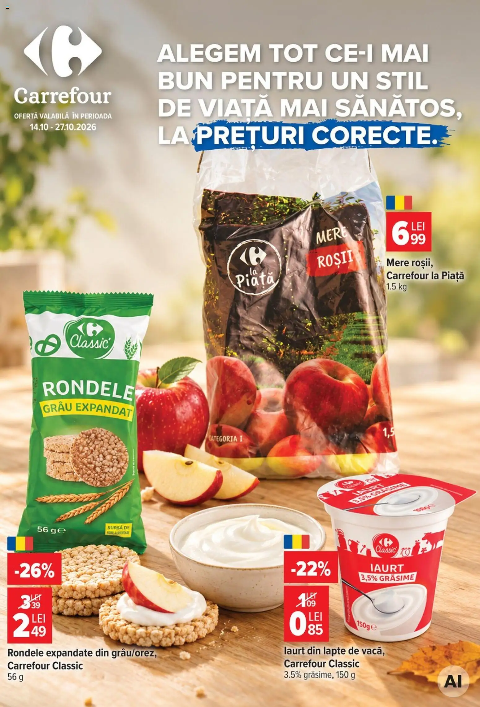 Catalog Carrefour 14 - 26 Octombrie 2026 | Pagina 1 | Produse: Carrefour Classic, Lapte, Iaurt, Mere