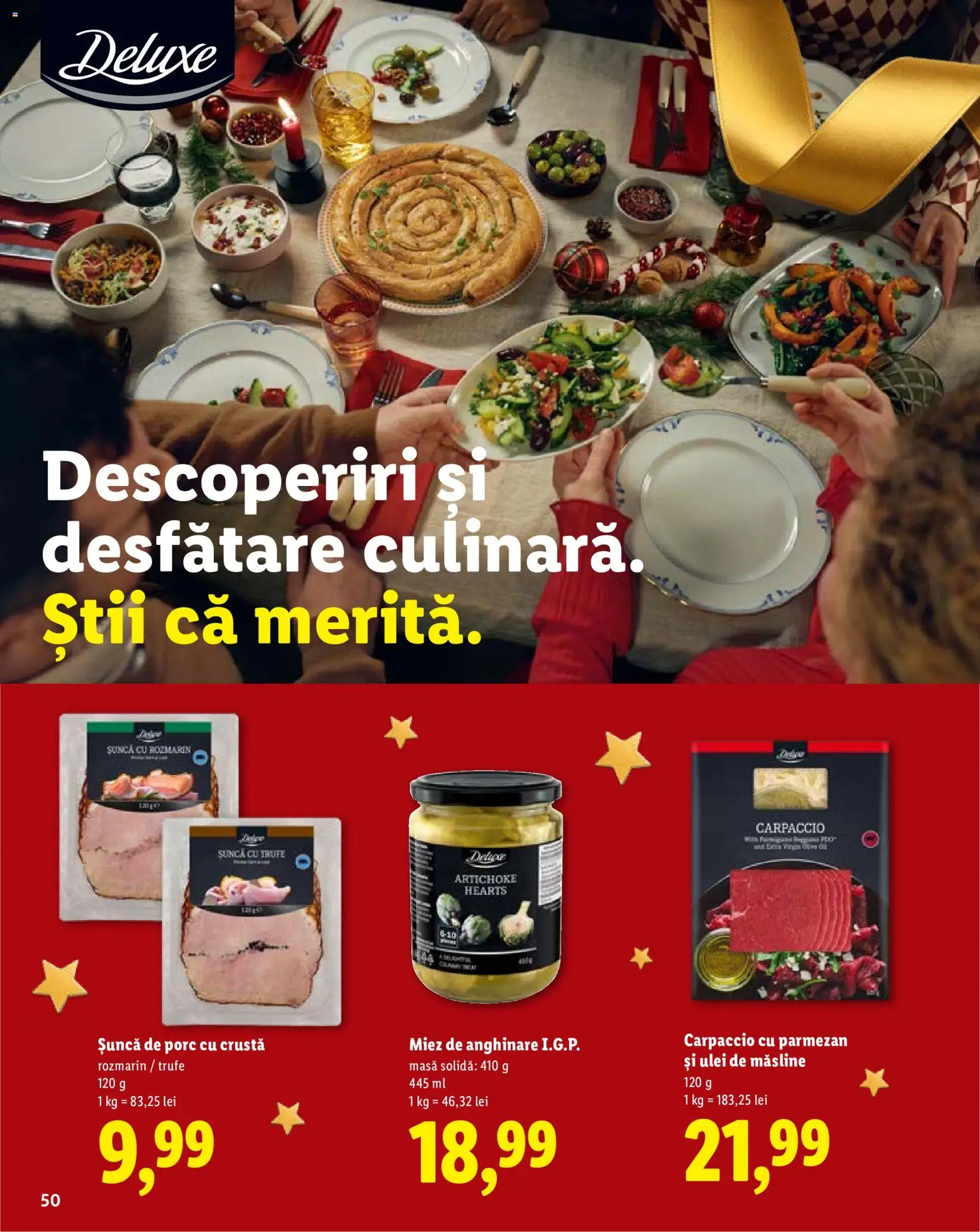 Catalog LIDL 19 Octombrie - 30 Decembrie 2026 | Pagina 50 | Produse: Carpaccio, Ulei de masline, Șuncă, Deluxe