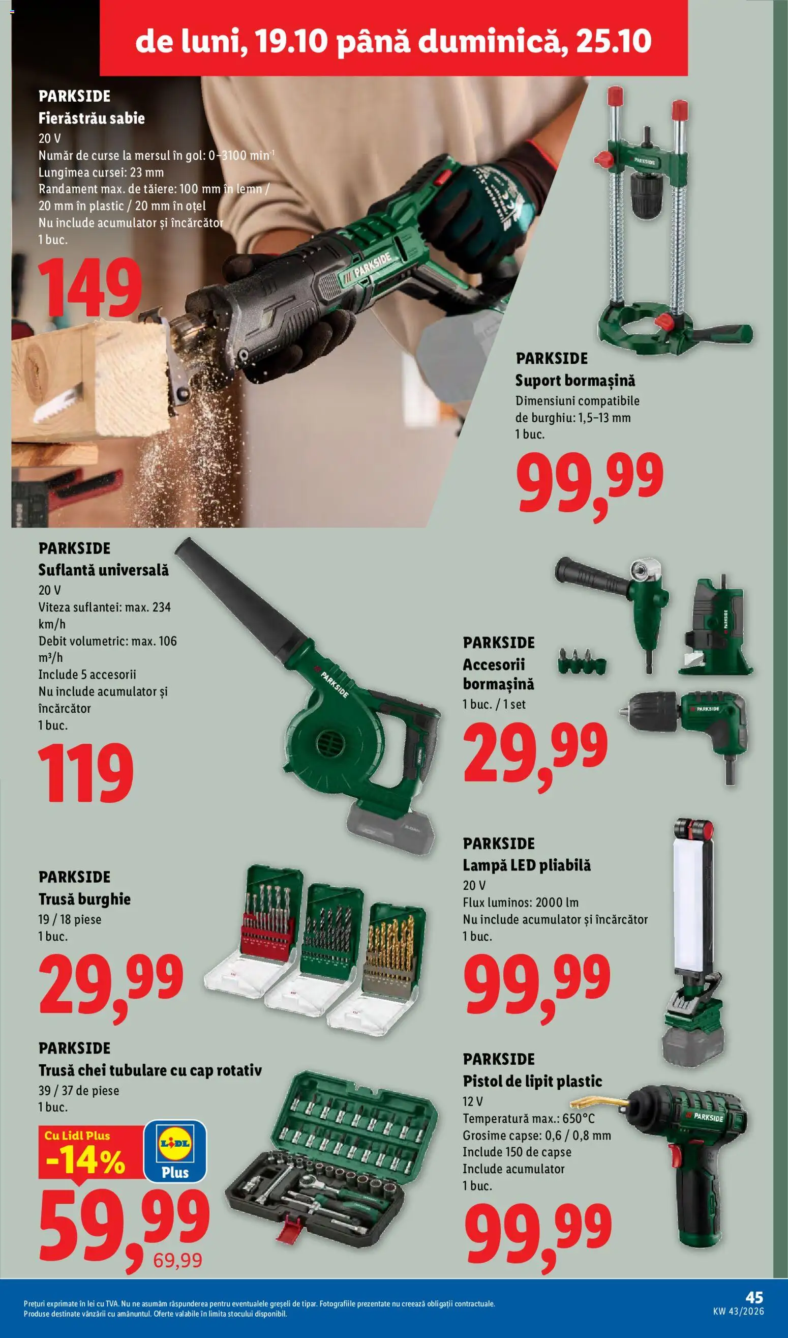 Catalog LIDL 19 - 24 Octombrie 2026 | Pagina 45 | Produse: Încărcător, Suflantă, Parkside, Plus