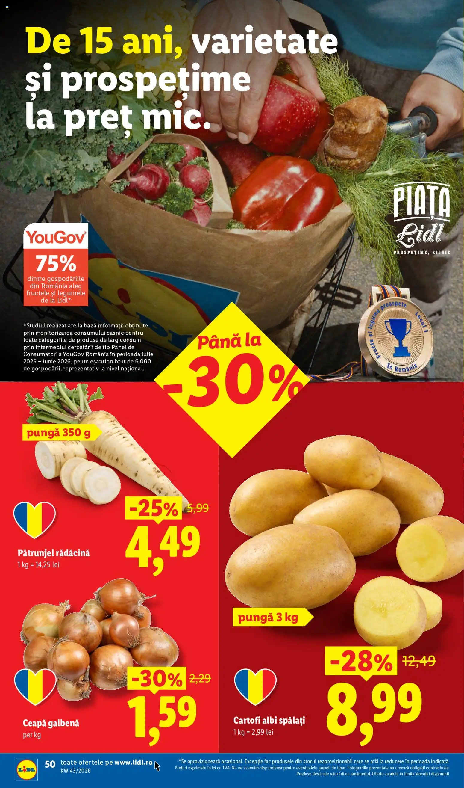 Catalog LIDL 19 - 24 Octombrie 2026 | Pagina 50 | Produse: Pungă, Ceapă galbenă, Legume, Fructe