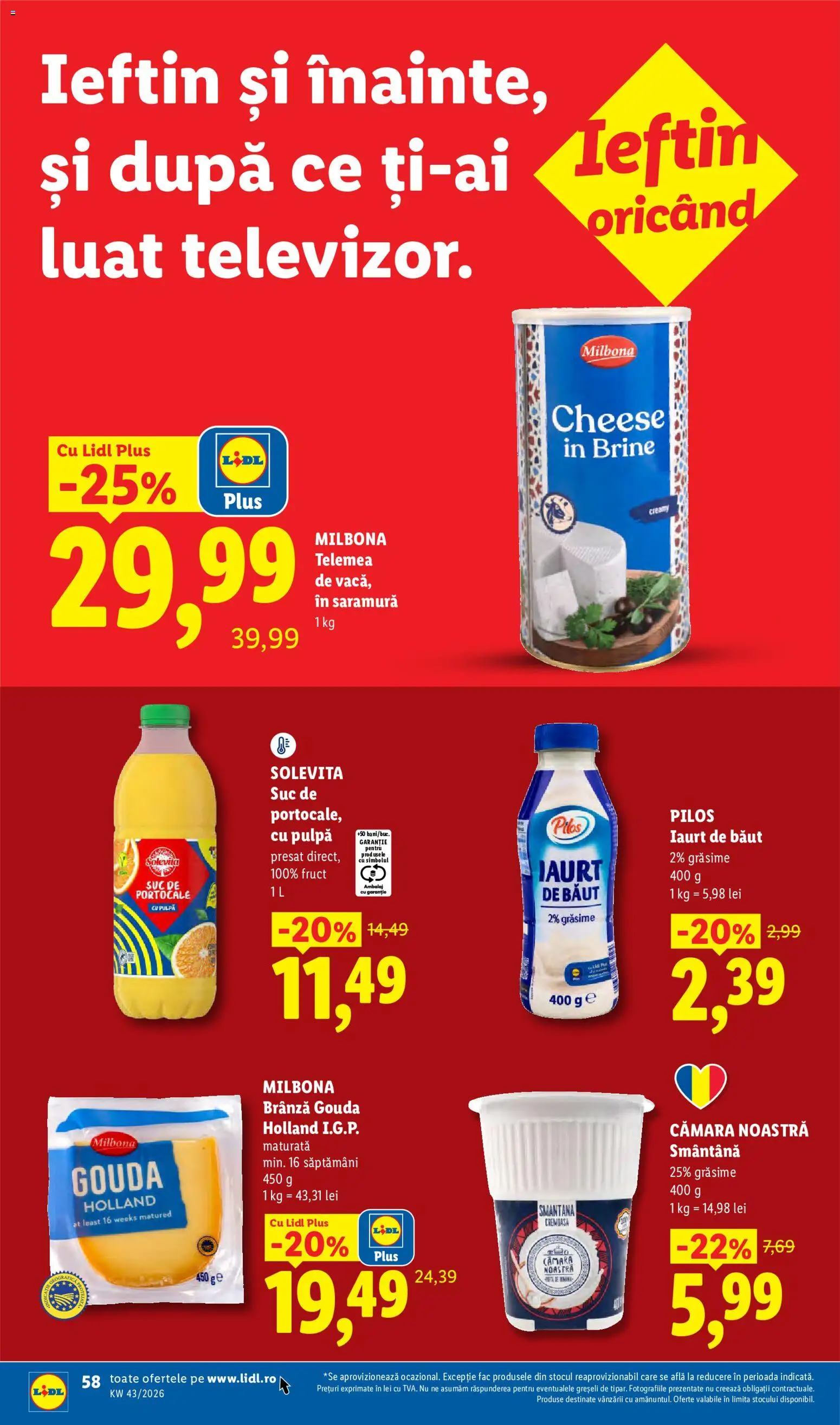 Catalog LIDL 19 - 24 Octombrie 2026 | Pagina 58 | Produse: Iaurt de baut, Brânză, Iaurt, Portocale