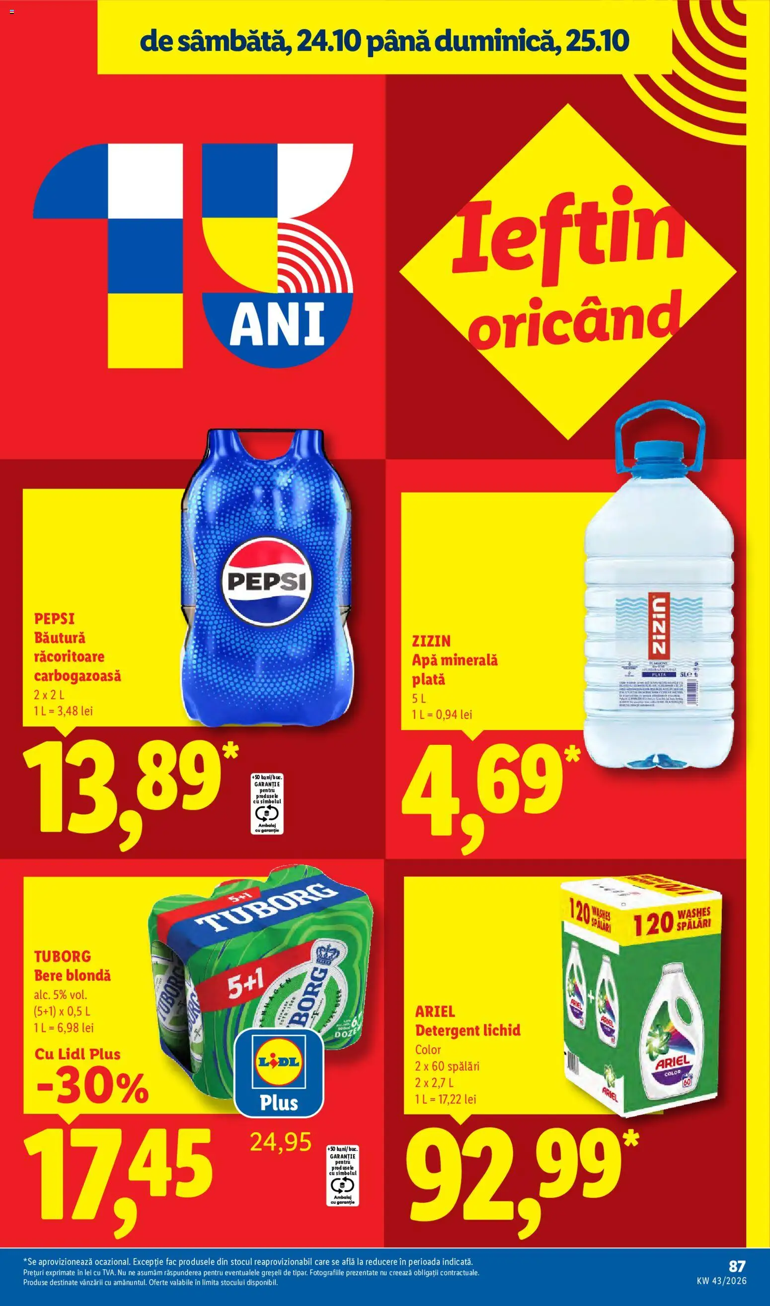 Catalog LIDL 19 - 24 Octombrie 2026 | Pagina 87 | Produse: Bautura racoritoare, Apa minerala plata, Detergent, Plus