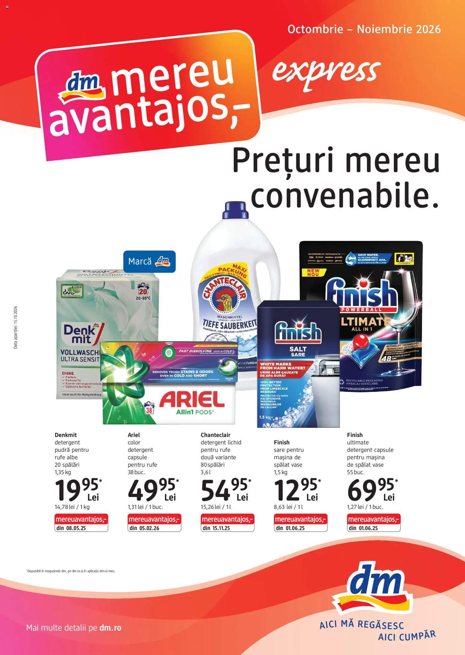 Catalog DM Drogerie Markt 15 Octombrie - 3 Noiembrie 2026 | Pagina 1 | Produse: Parfum, Pudră, Detergent, Apă