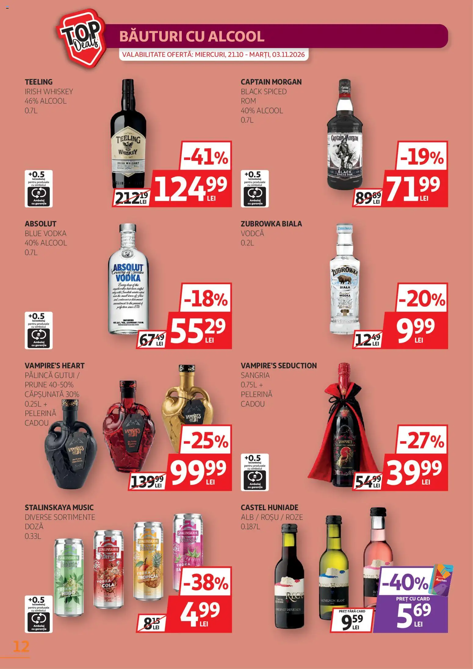 Catalog Auchan 21 Octombrie - 2 Noiembrie 2026 | Pagina 12 | Produse: Castel huniade, Vodka, Whiskey, Black