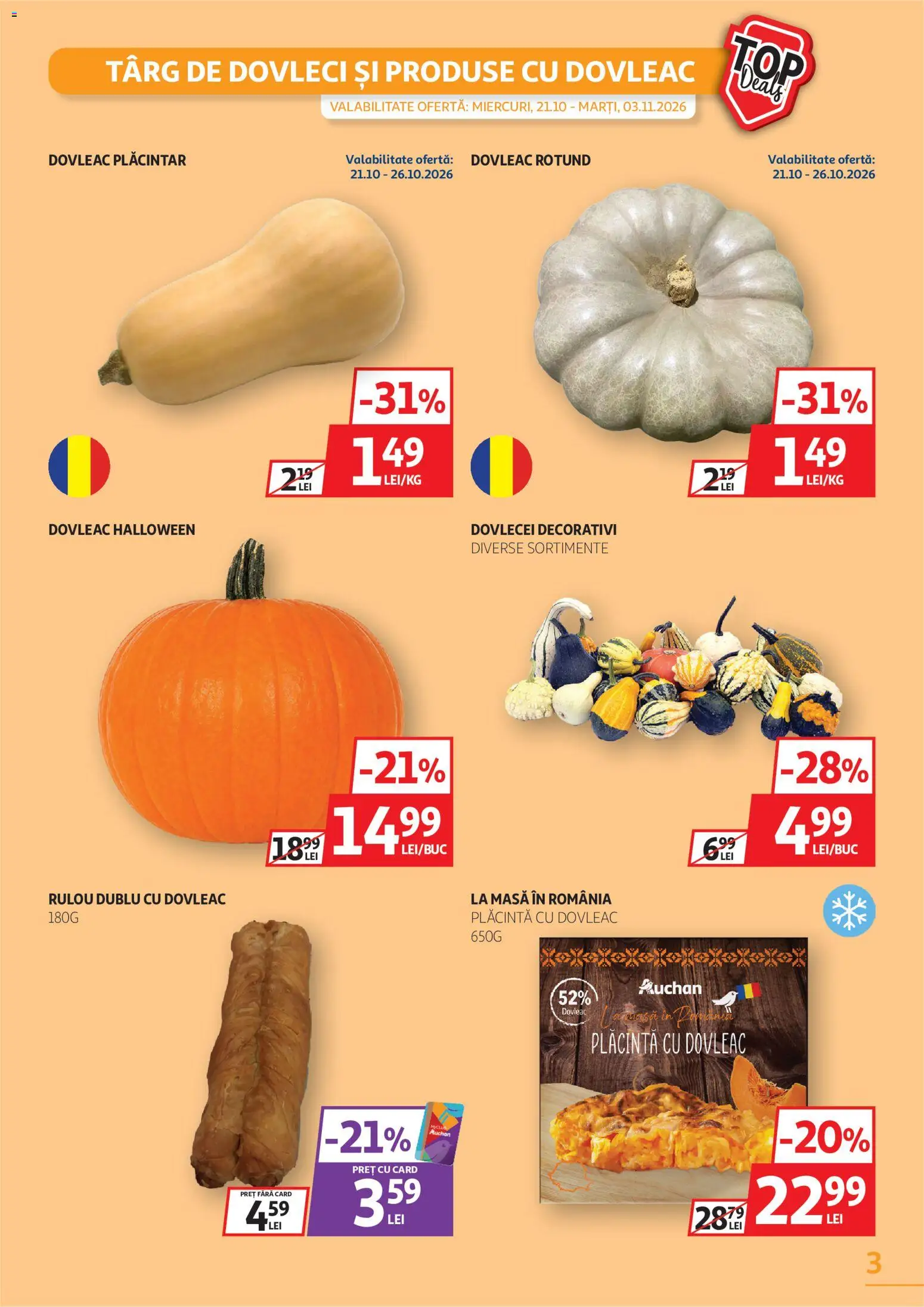 Catalog Auchan 21 Octombrie - 2 Noiembrie 2026 | Pagina 3 | Produse: Dovleac, Masă, Plăcintă