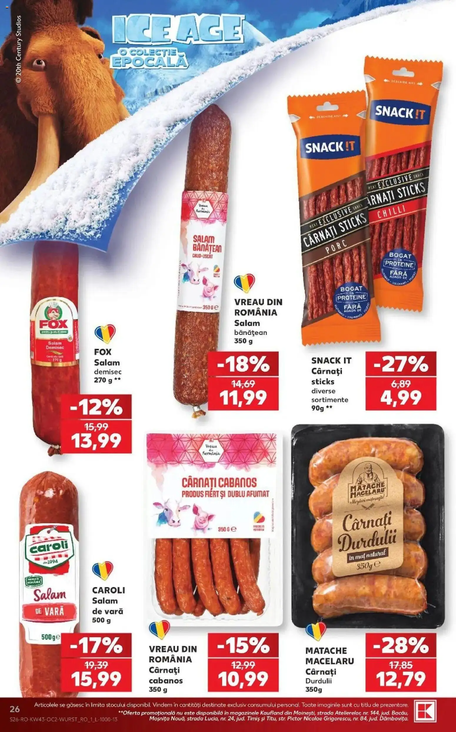 Catalog Kaufland 21 - 26 Octombrie 2026 | Pagina 26 | Produse: Proteine, Carnati sticks, Cabanos, Cârnați