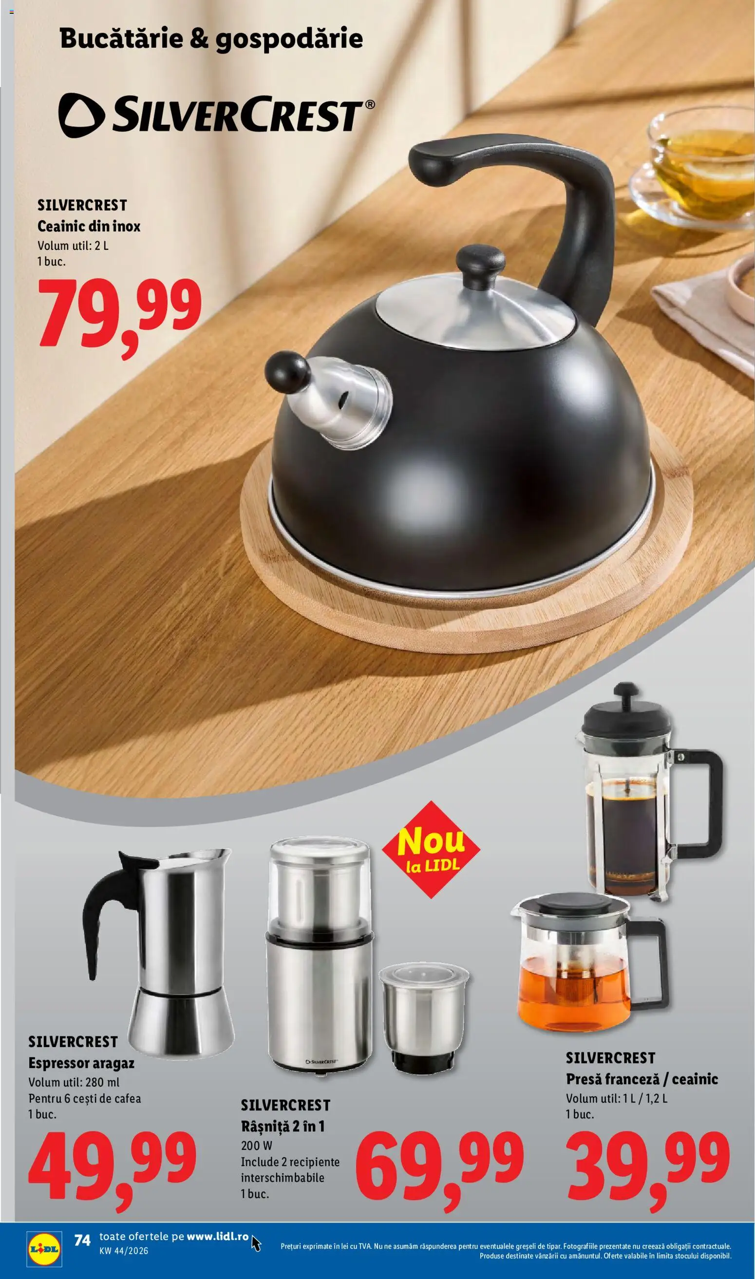 Catalog LIDL 26 - 31 Octombrie 2026 | Pagina 74 | Produse: Espressor, Aragaz, Presă, Recipiente