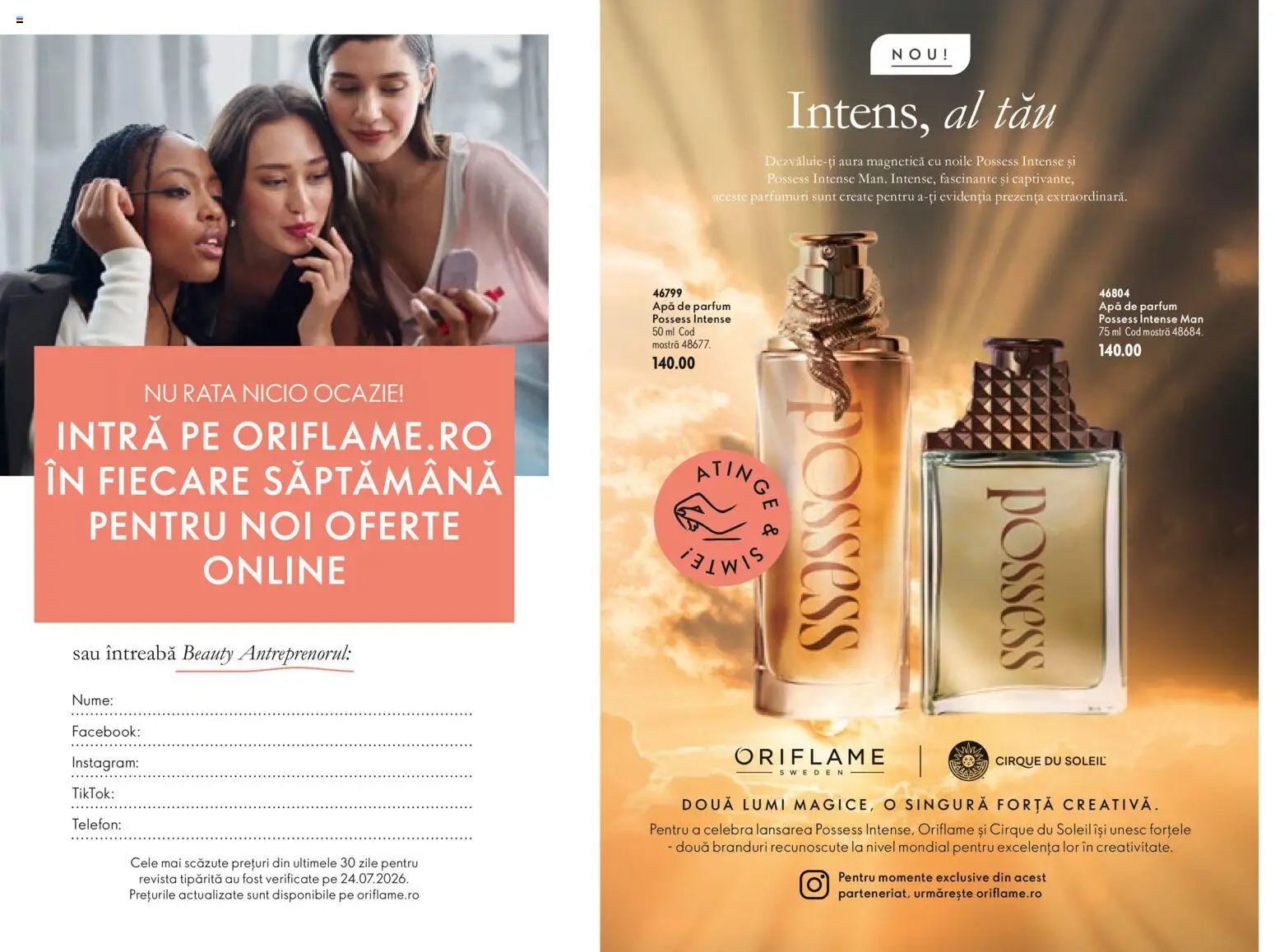 Catalog Oriflame 21 Octombrie - 9 Noiembrie 2026 | Pagina 4 | Produse: Apă de parfum, Parfum, Intense, Apă