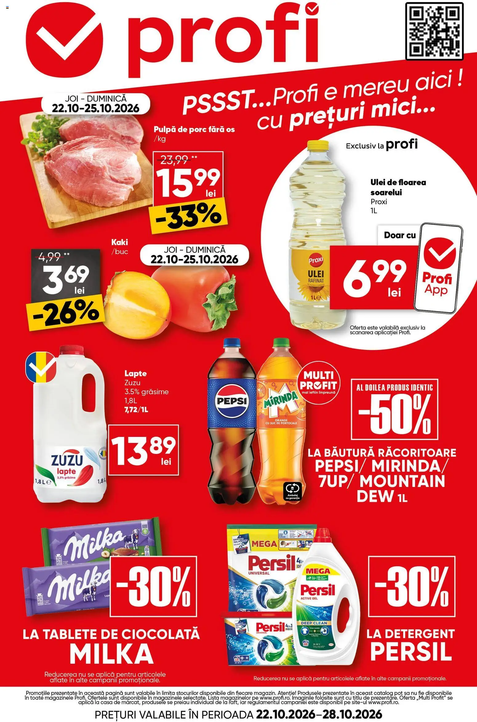 Catalog Profi 22 - 27 Octombrie 2026 | Pagina 1 | Produse: Ulei de floarea soarelui, Lapte, Suc, Detergent