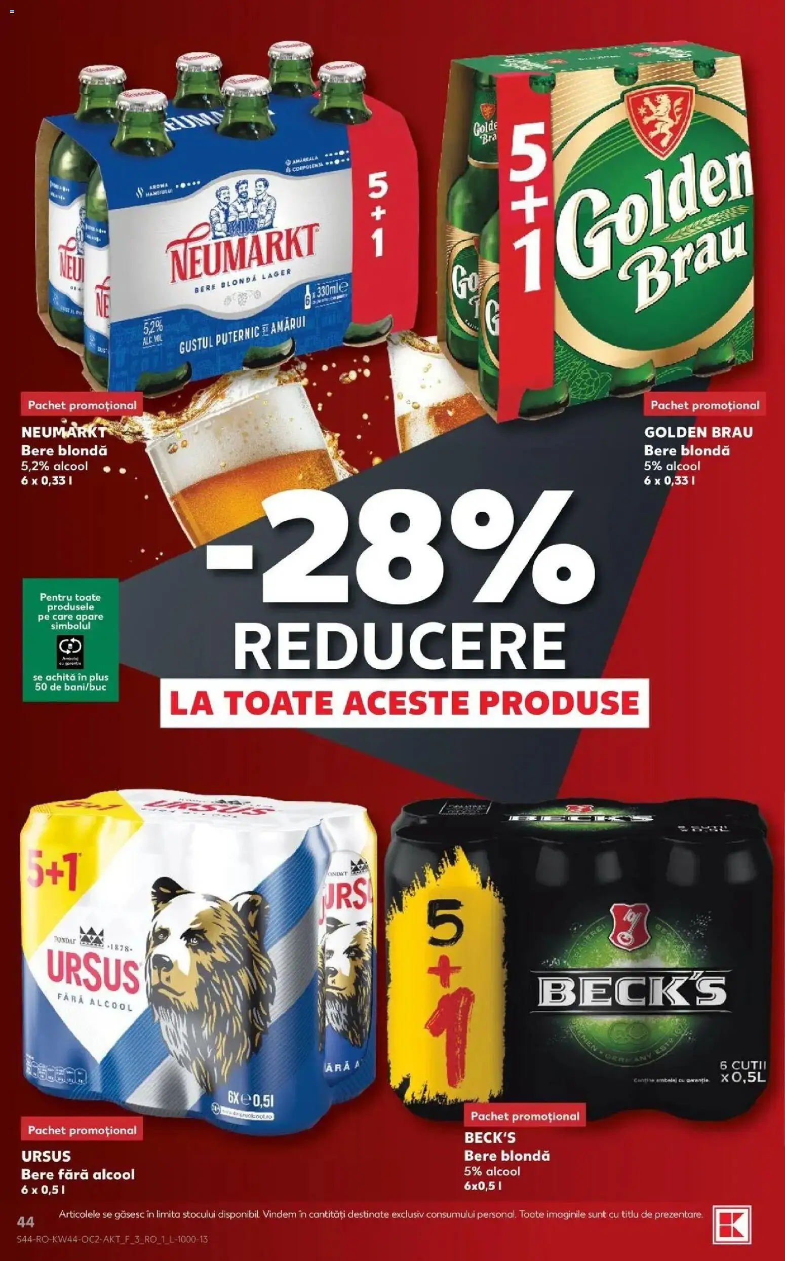 Catalog Kaufland 28 Octombrie - 2 Noiembrie 2026 | Pagina 44 | Produse: Golden Brau, Bere fara alcool, Bere, Plus