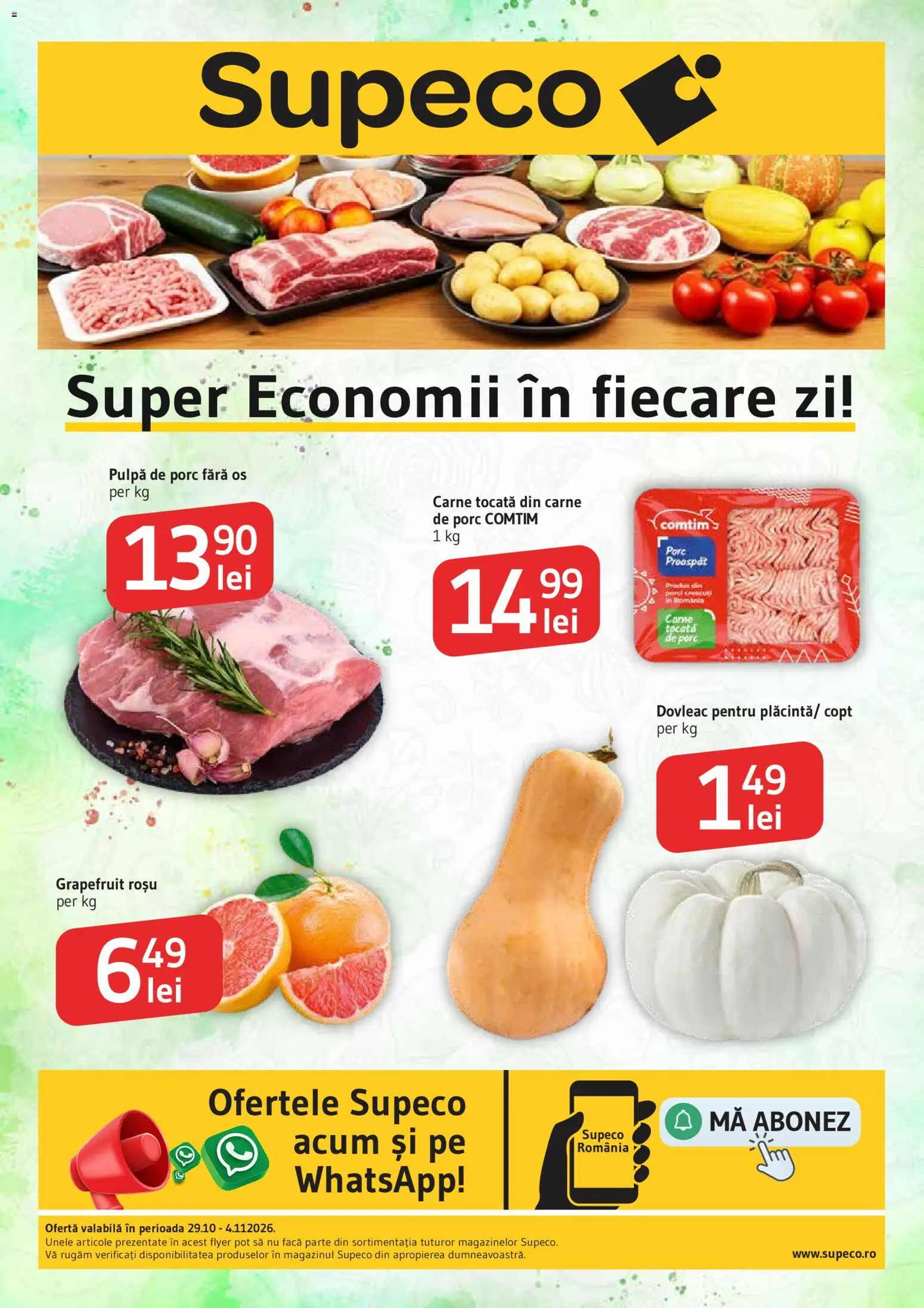 Catalog Supeco 29 Octombrie - 3 Noiembrie 2026 | Pagina 1 | Produse: Dovleac, Grapefruit, Carne tocată